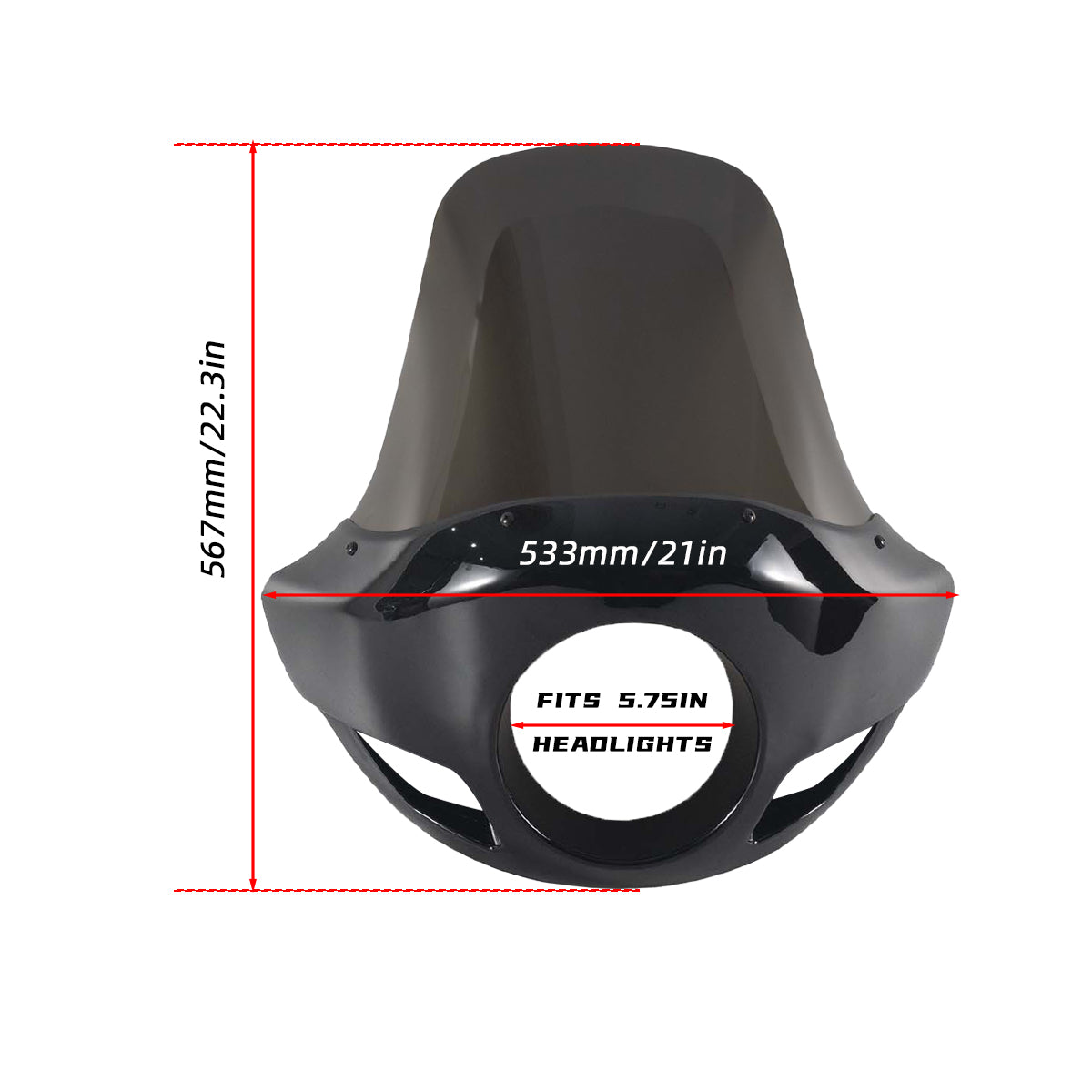 Motorcycle 5.75” Headlight Fairing Cover 17” Tall Touring Sport Windshield with 35-49MM Fork Clamps Universal for Harley Suzuki Honda Yamaha Kawasaki Chopper Bobber Cafe Racer