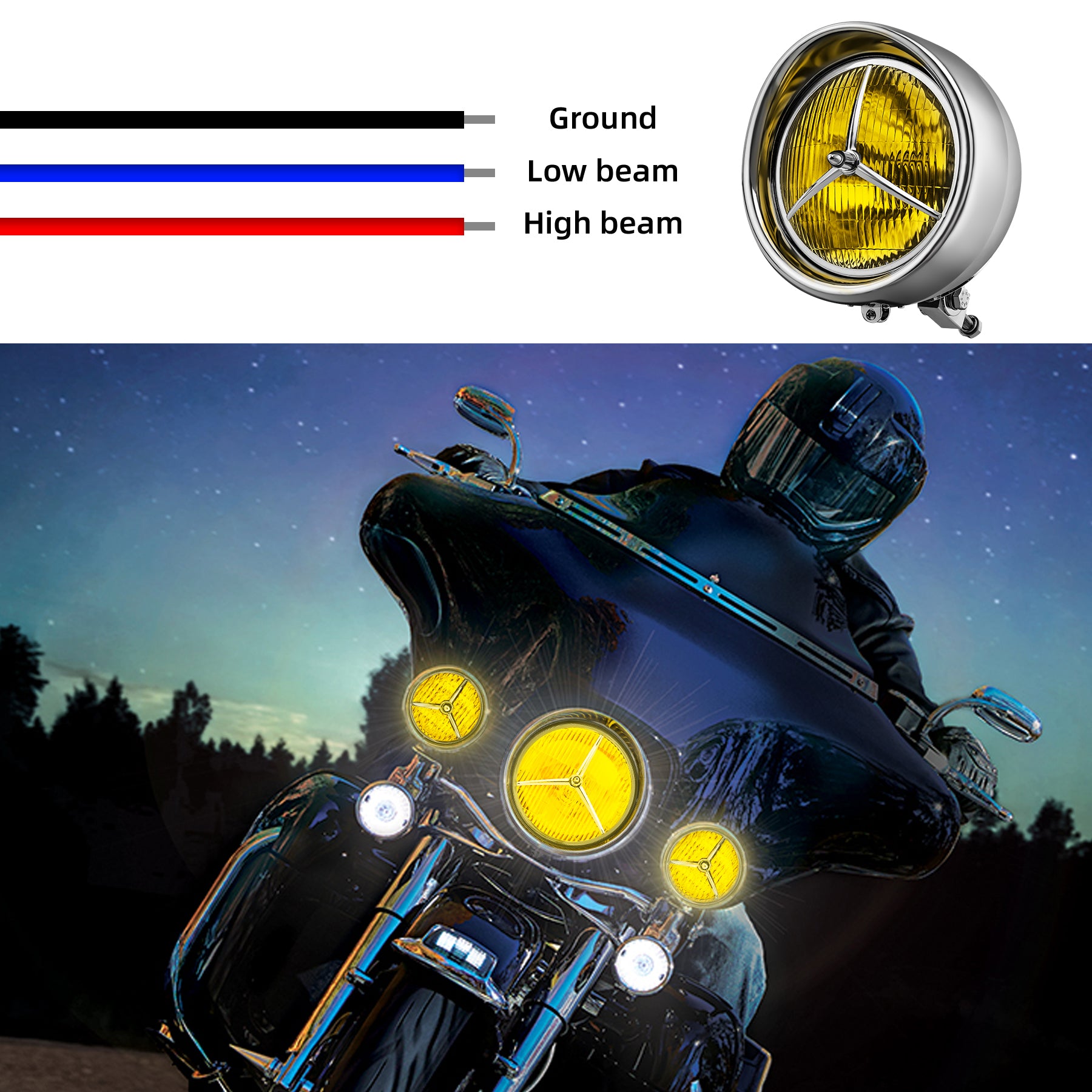 Tri Bar Bullet Style Chrome Headligh With Visor