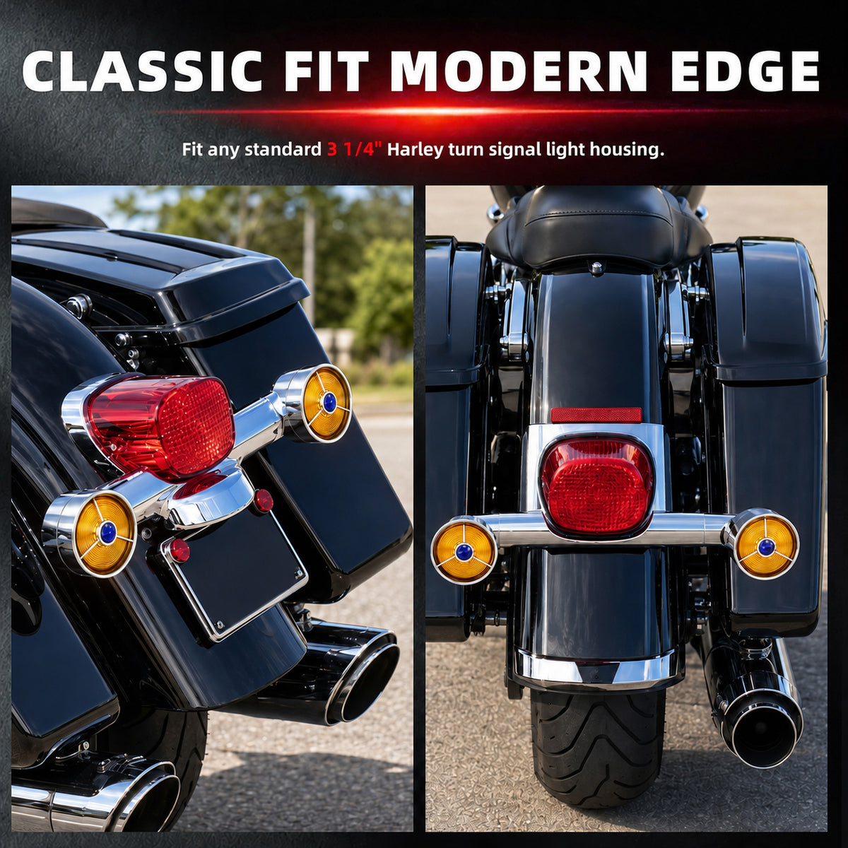 3 1/4" Blue Dot Turn Signal Light Lens Cover for Harley Touring Road Glide Road King Electra Glide Heritage Softail Fatboy Springer 2PCS Tail Light Caps Screw-in Chromed ABS Bezel