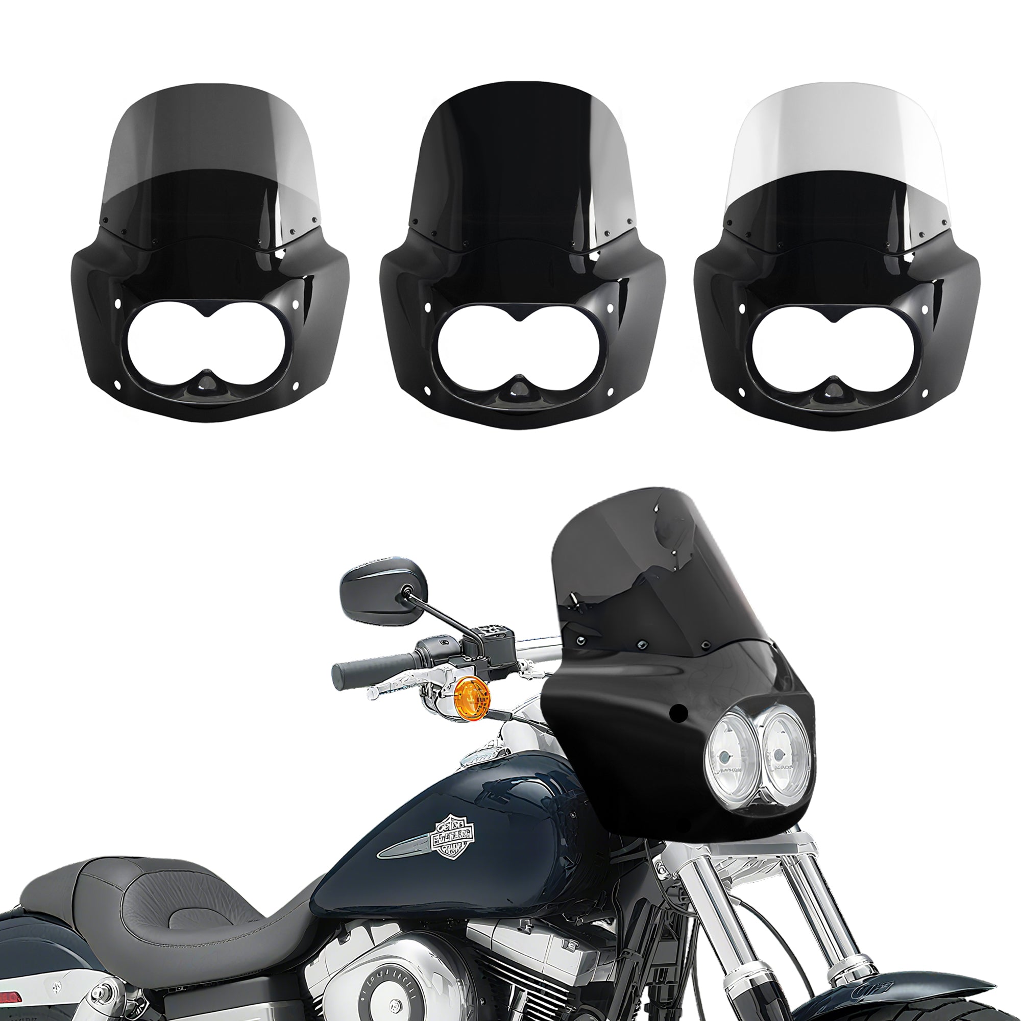 Fat Bob Windshield 11" Windscreen Dyna Fat Bob Motorcycle Double Lamp Fairing Only For Harley Dyna Fat Bob FXDF 2008-2017 Main image
