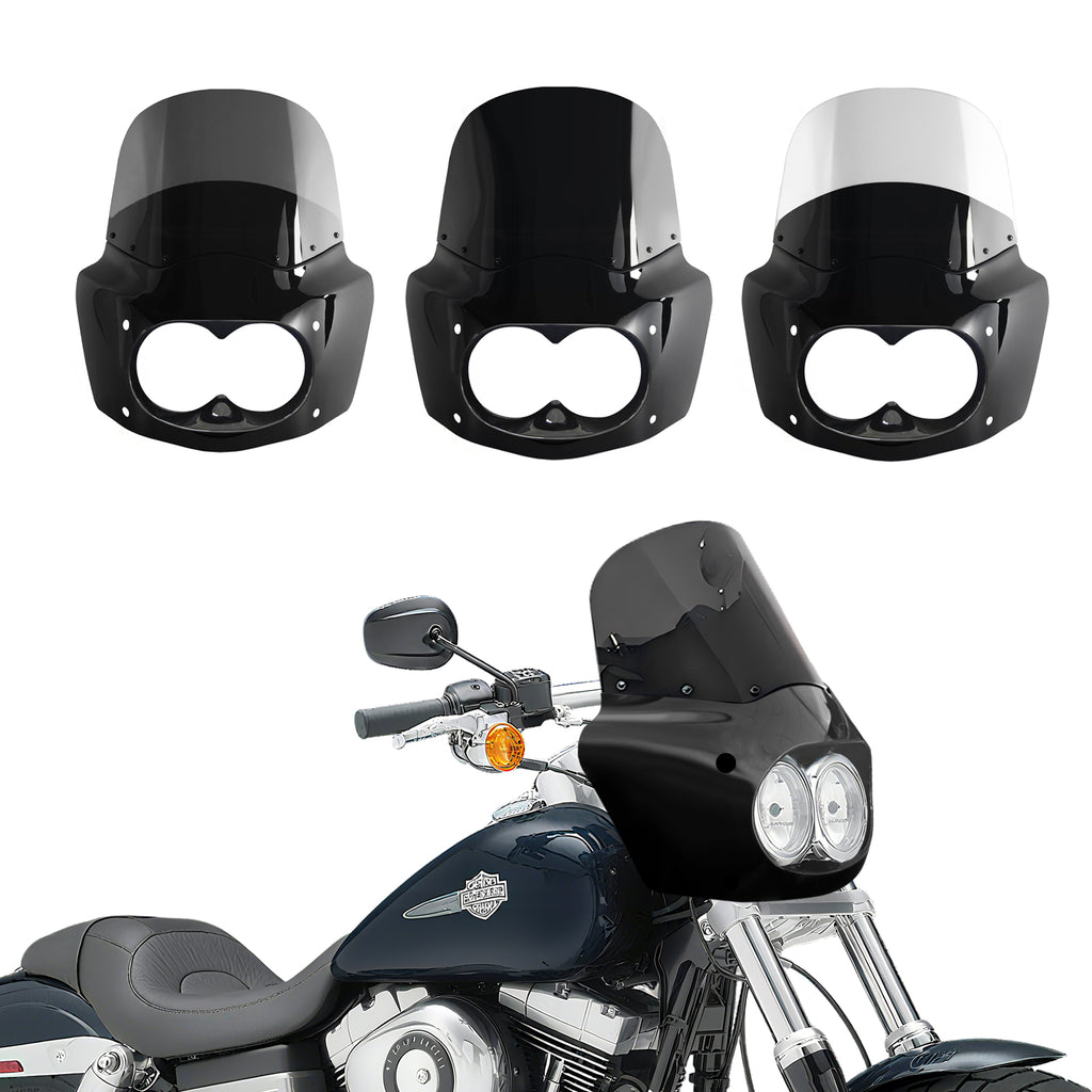 Fat Bob Windshield 11" Windscreen Dyna Fat Bob Motorcycle Double Lamp Fairing Only For Harley Dyna Fat Bob FXDF 2008-2017