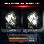 Triangle Motorcycle LED Headlight Motorbike Hi/Lo Beam Headlamp Bottom Mount Head Light Lamp Clear Lens Universal for Harley Kawasaki Honda Yamaha Suzuki Chopper Cafe Racer Bobber