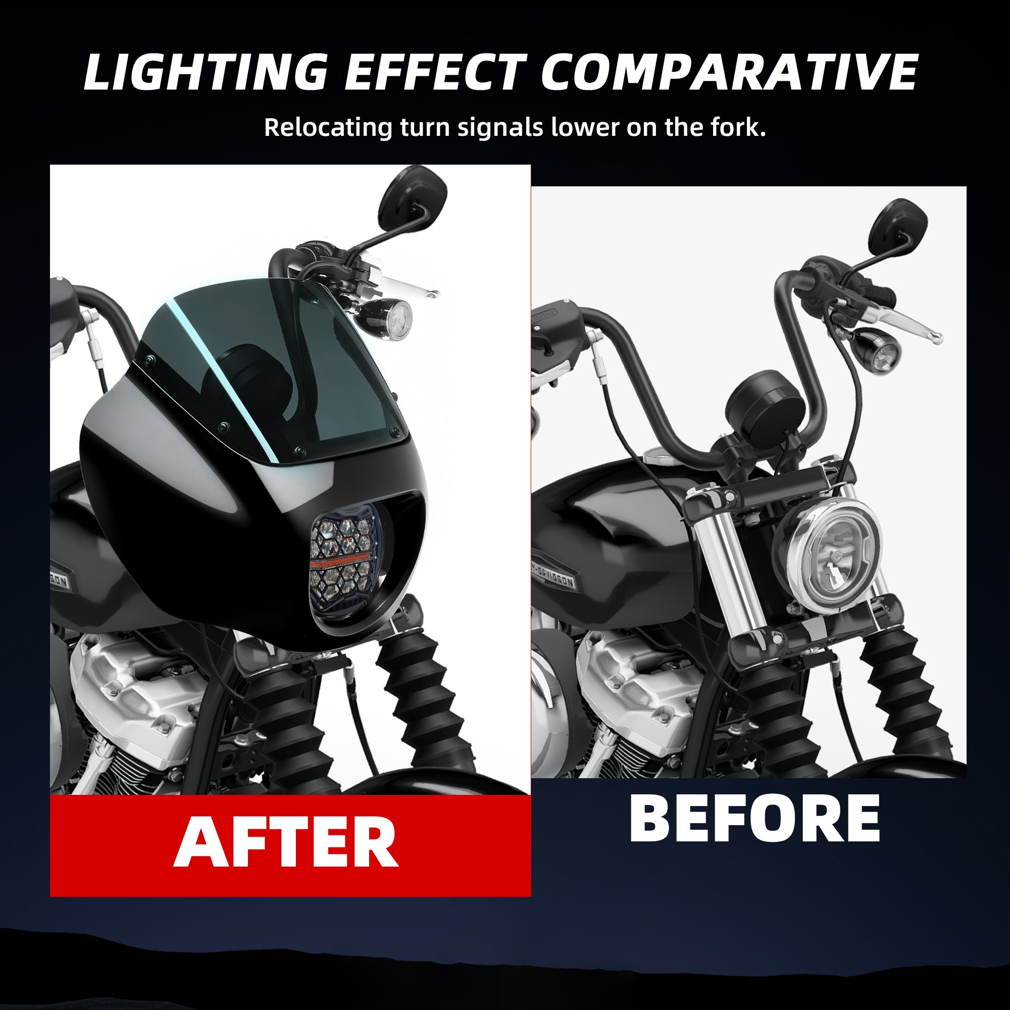13" Windshield Front Quarter Fairing With 5.75" LED Headlight A Set For Harley Dyna Super Glide  FXDC Low Rider Street Bob FXDB