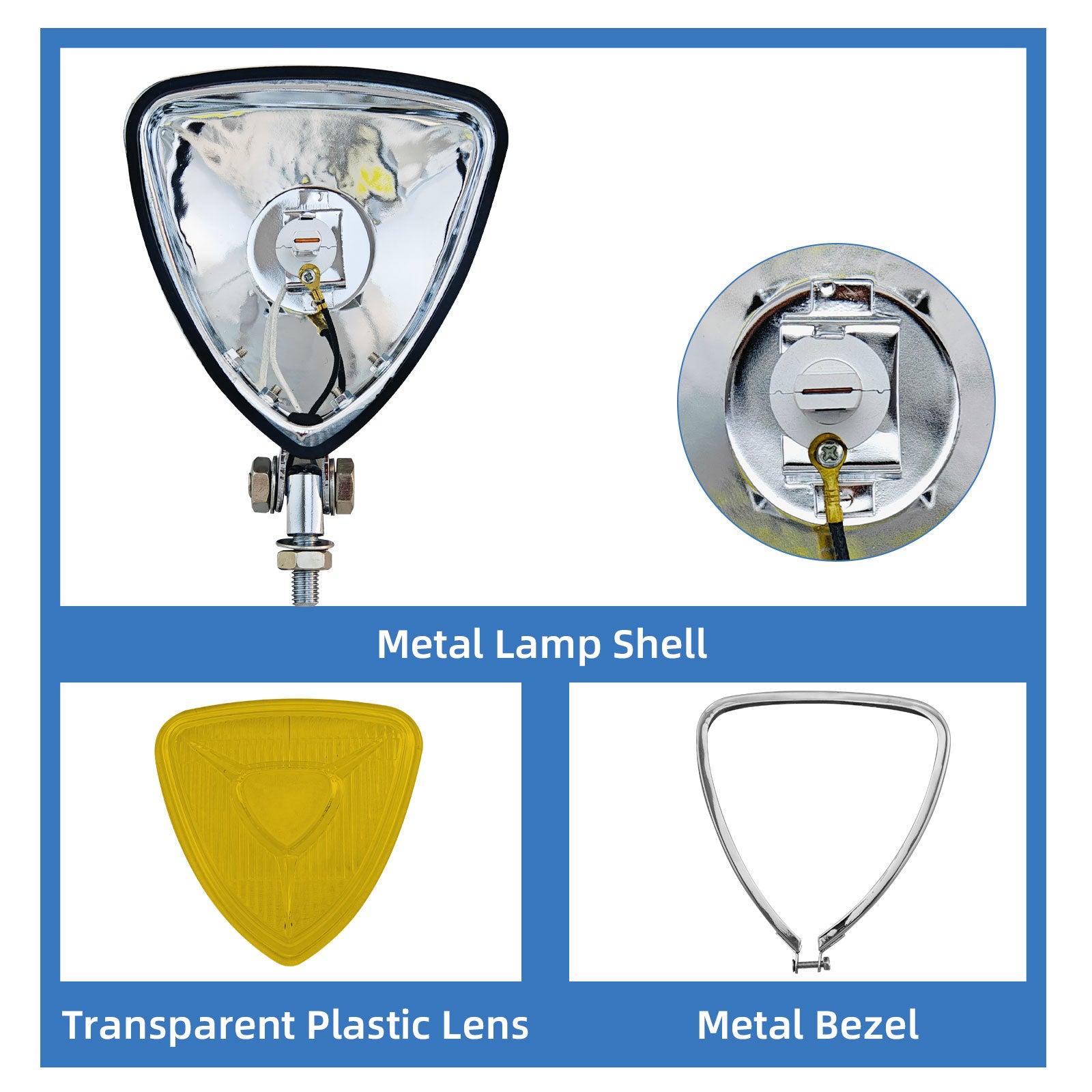 Motorcycle LED Headlight CustomTriangle Front Spotlight Vintage Head-Lamp