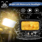 Motorcycle LED Square Headlight With Visor Bottom Mount - Chrome Headlamp Universal Fit Harley Chopper Suzuki Kawasaki