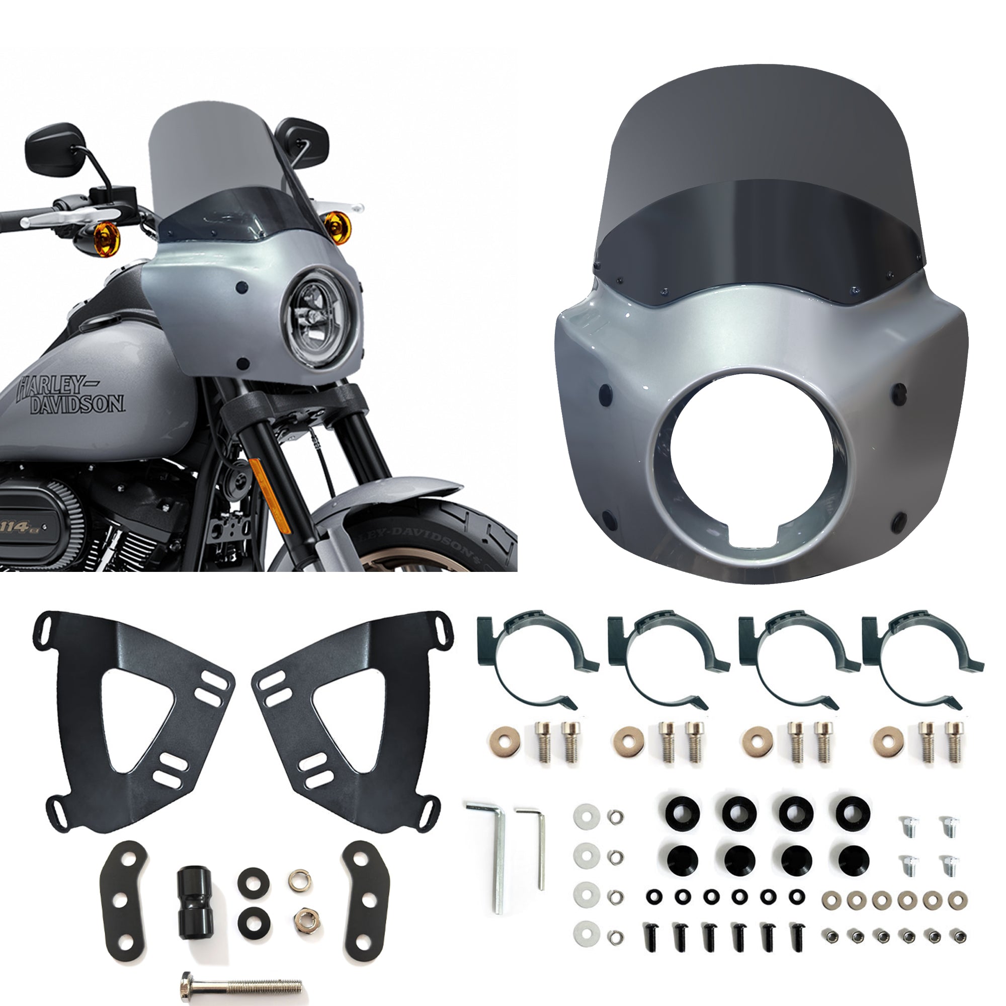 Barracuda Silver 11/15 inch Motorcycle Front Fairing For Road Warrior Fairing Only For Harley Softail Low Rider S FXLRS 2020-2024