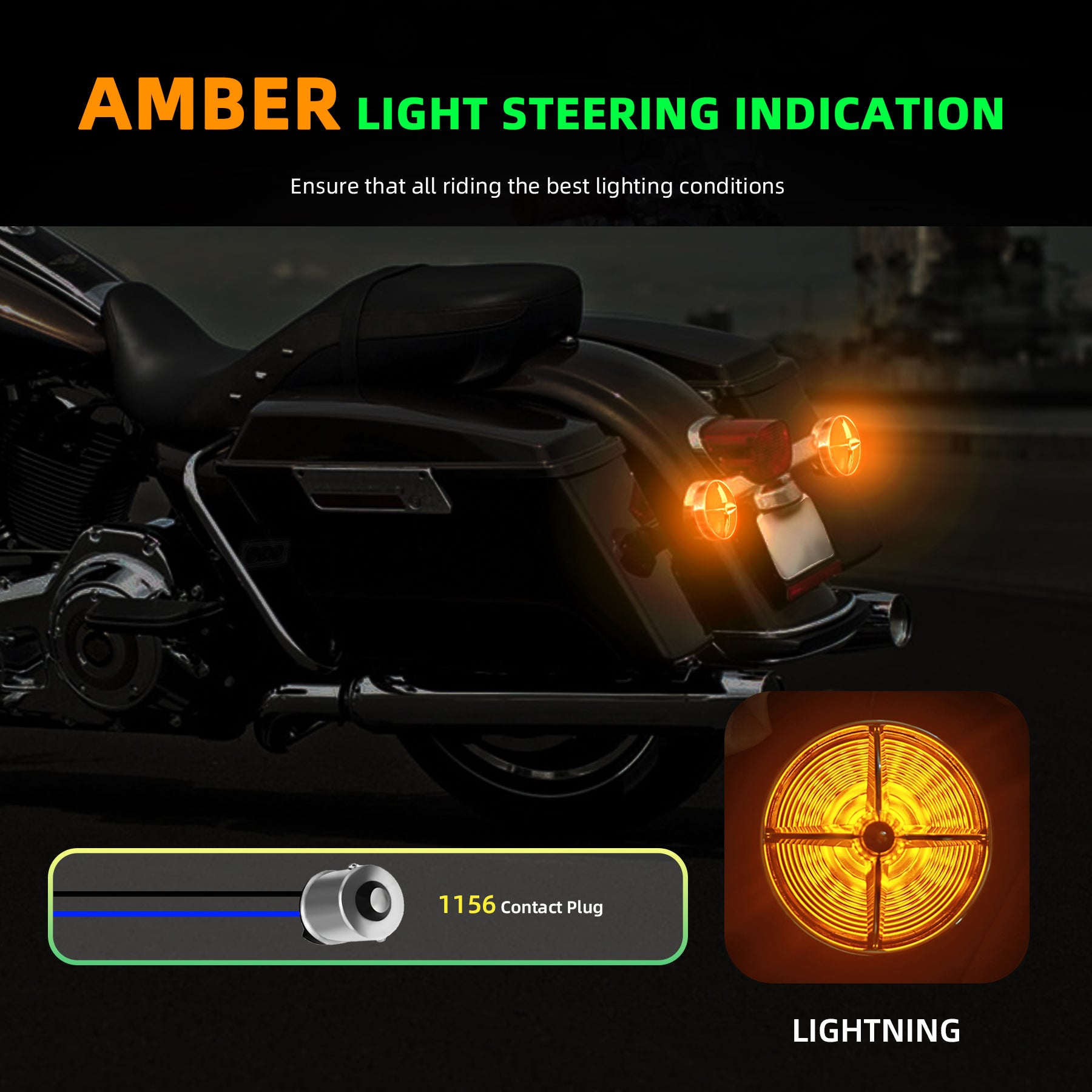 Retro Turbine 3 1/4" Screw-In Turn Signal Lens With LED & 1156 Plug For Harley Heritage Road King Electra Glide