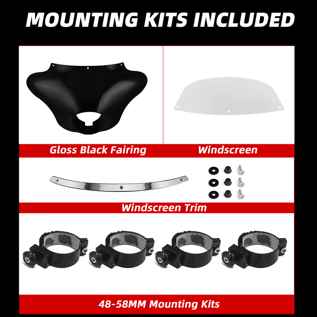Batwing Fairing Smoke/Clear Windshield Chrome/Black Trim With Dyna Brackets For Harley Dyna Glide FXDC 2006-14 FXD Street Bob FXBB Low Rider S FXDLS