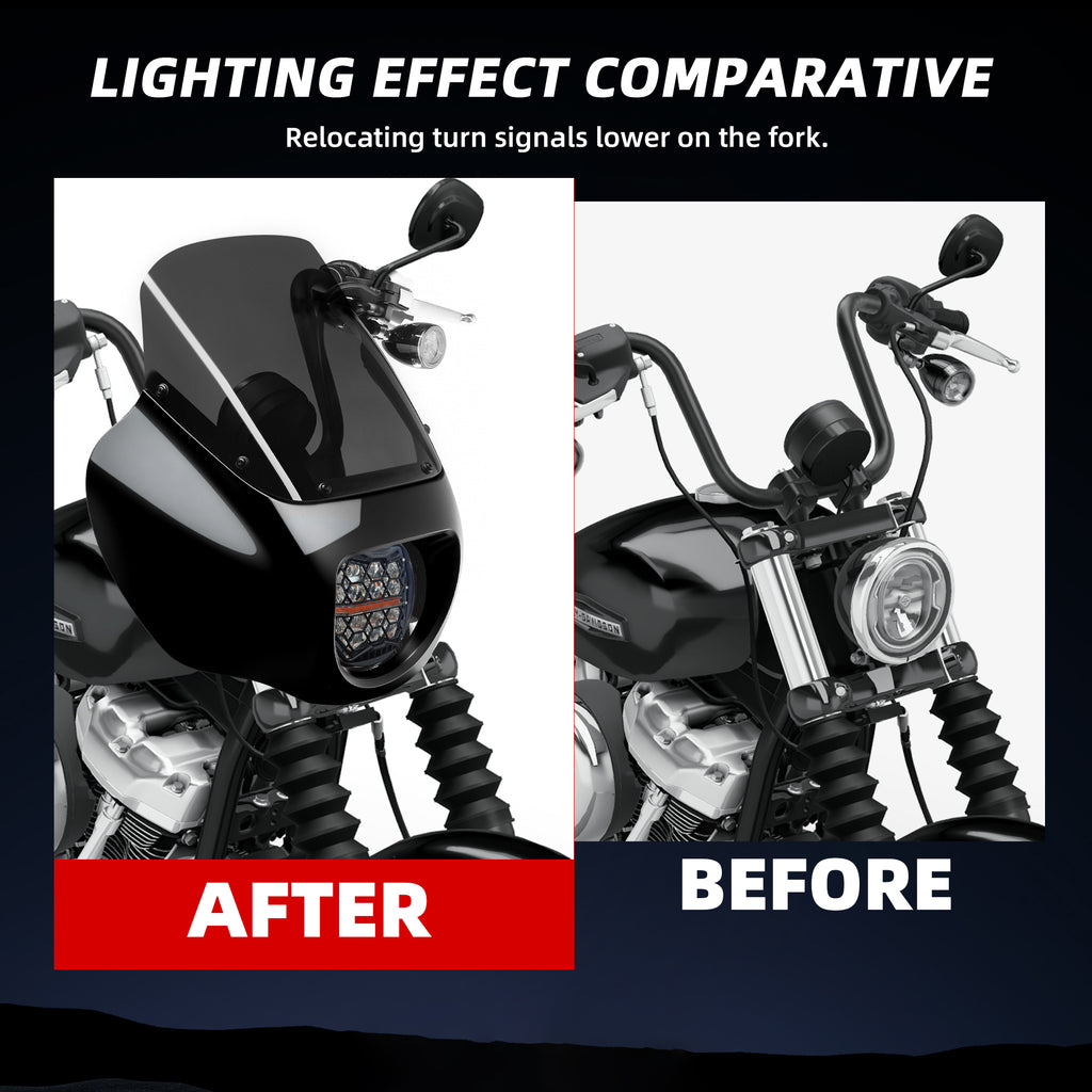 9" Windshield Front Quarter Fairing With 5.75" LED Headlight A Set For Harley Dyna Super Glide FXDC Low Rider Street Bob FXDB