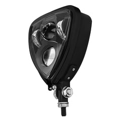 Motorcycle LED Headlight Upgraded High Low Beam Front Lamp, Triangle Light Bottom Mount Universal Fit for Chopper Bobber