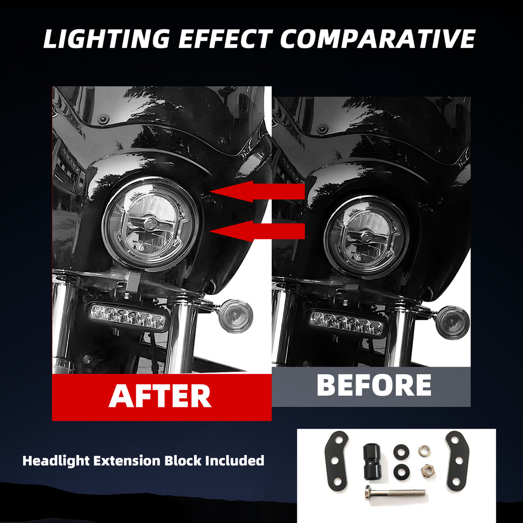 Motorcycle 5.75" Headlight Fairing with 15‘’ Smoke Windshield Windscreen & Mounting Kit Headlight Extension Block For Harley Low Rider S FXLRS 2020 2021 2022 2023