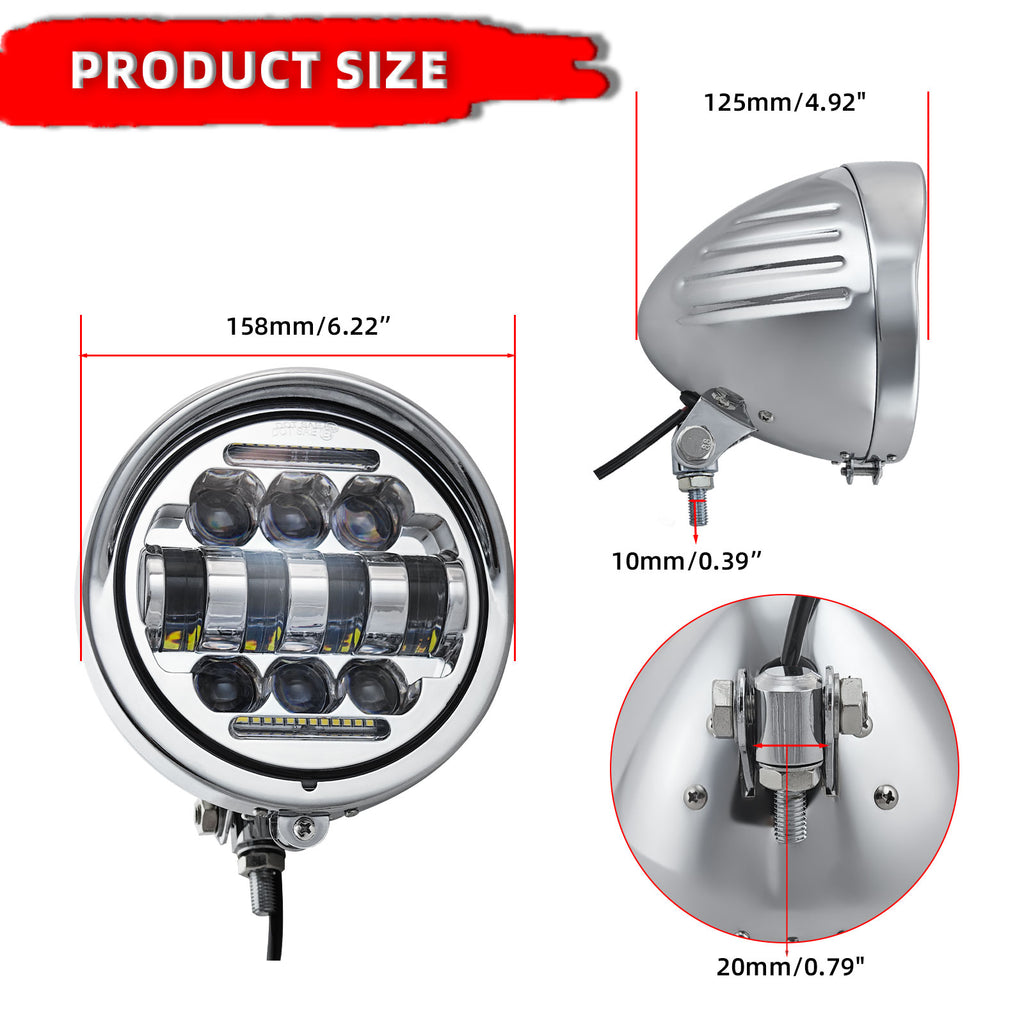 Motorcycle 5.75" LED  Visor Headlight with DRL