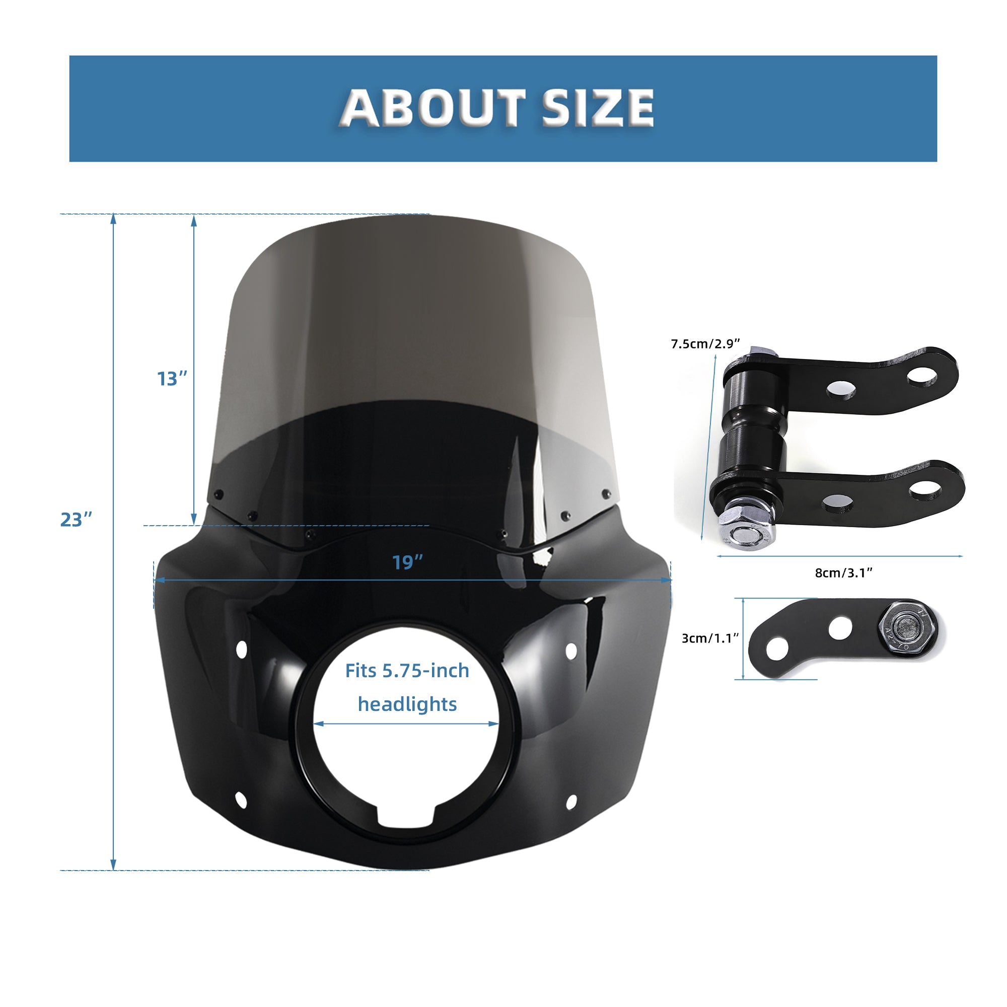 Motorcycle 5.75" Headlight Fairing with 13" Smoke Windshield Windscreen 48-58mm Mounting Kit Headlight Extension Block For Harley Low Rider S FXLRS 2020 2021 2022 2023