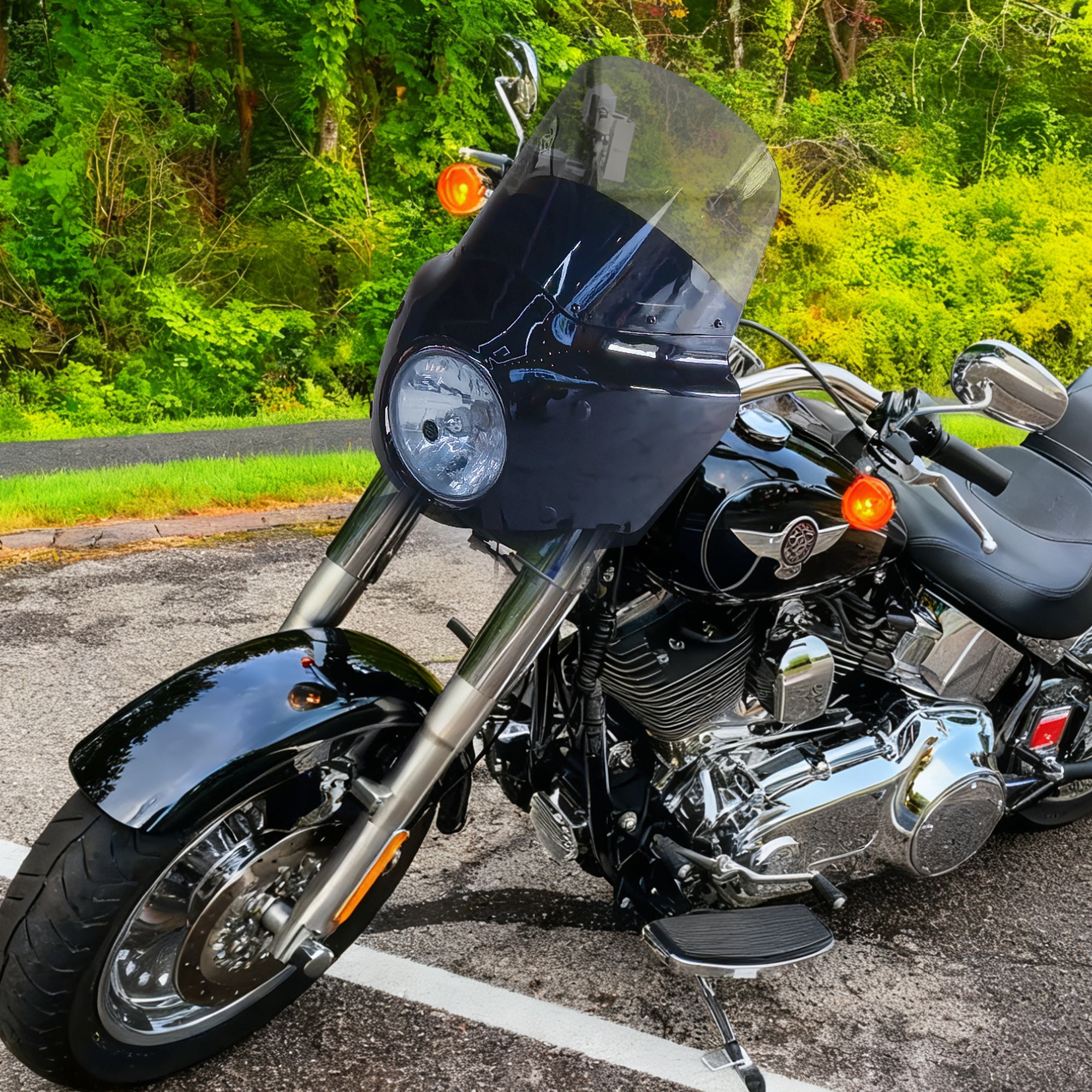 Fat Boy 11" 15" Windshield Road Warrior Fairing Air Deflector Fit 7" Headlight For Harley Fat Boy FLSTF 2000-2017