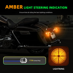 Retro Turbine 3 1/4" Screw-In Turn Signal Lens With LED & 1156 Plug For Harley Heritage Road King Electra Glide