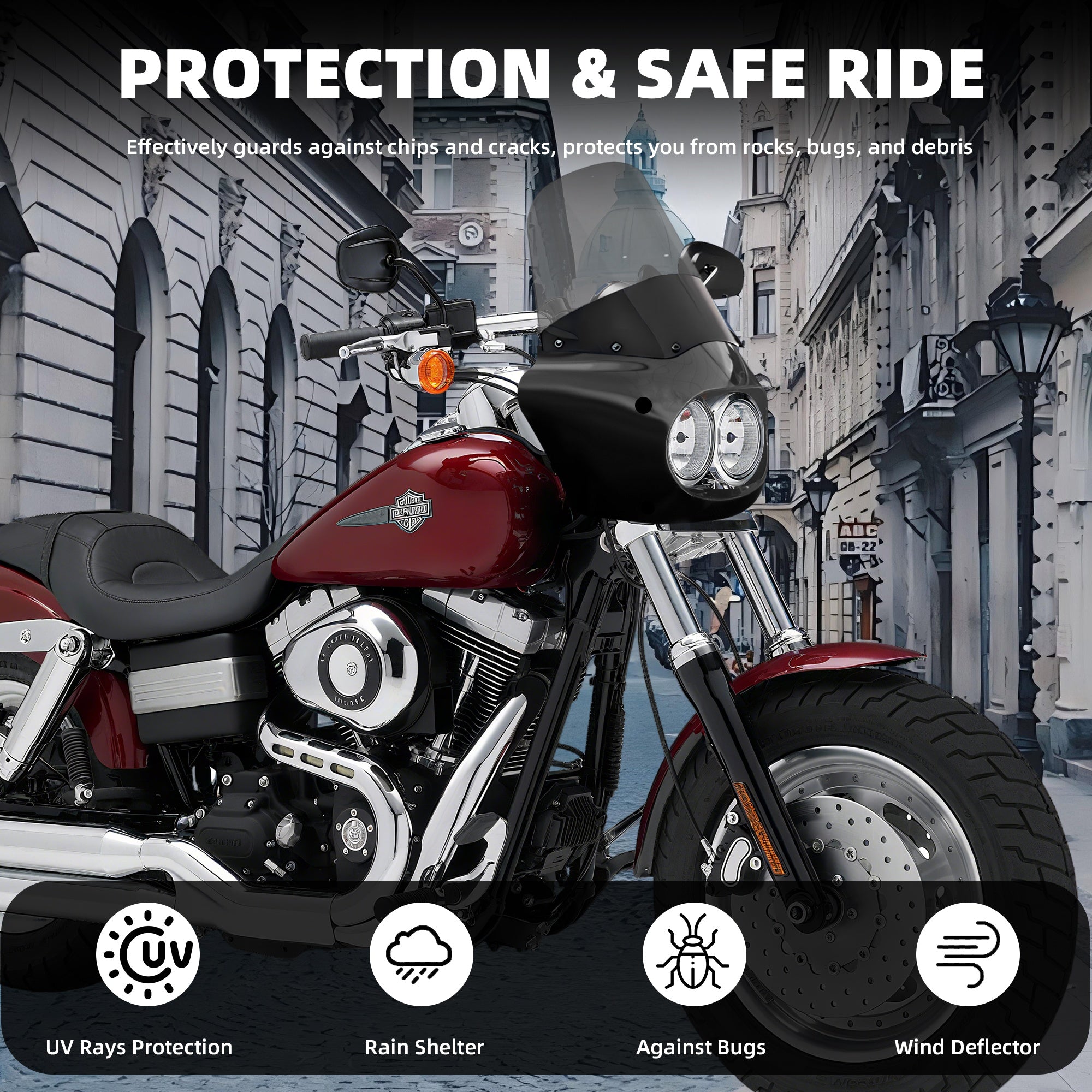 Fat Bob Windshield 15" Windscreen Dyna Fat Bob Motorcycle Double Lamp Fairing Only For Harley Dyna Fat Bob FXDF 2008-2017