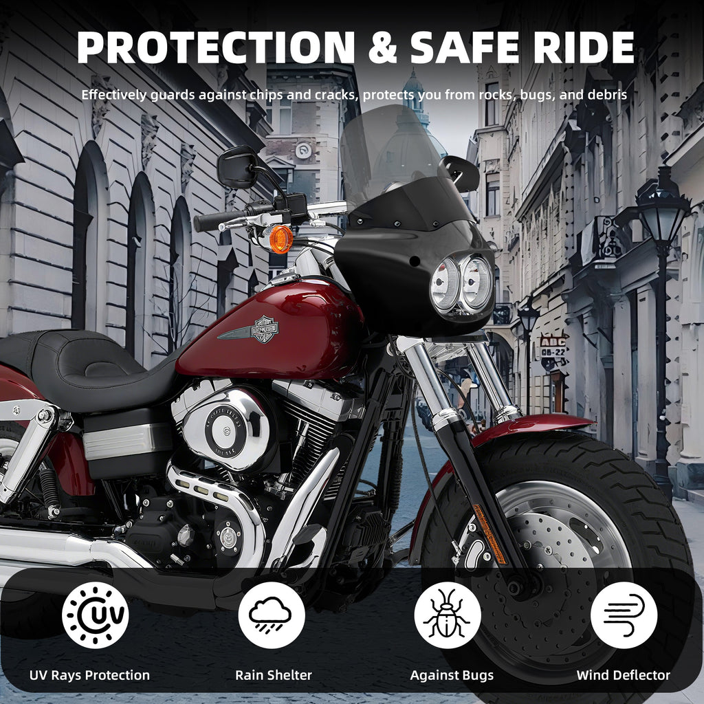 Fat Bob Windshield 15" Windscreen Dyna Fat Bob Motorcycle Double Lamp Fairing Only For Harley Dyna Fat Bob FXDF 2008-2017