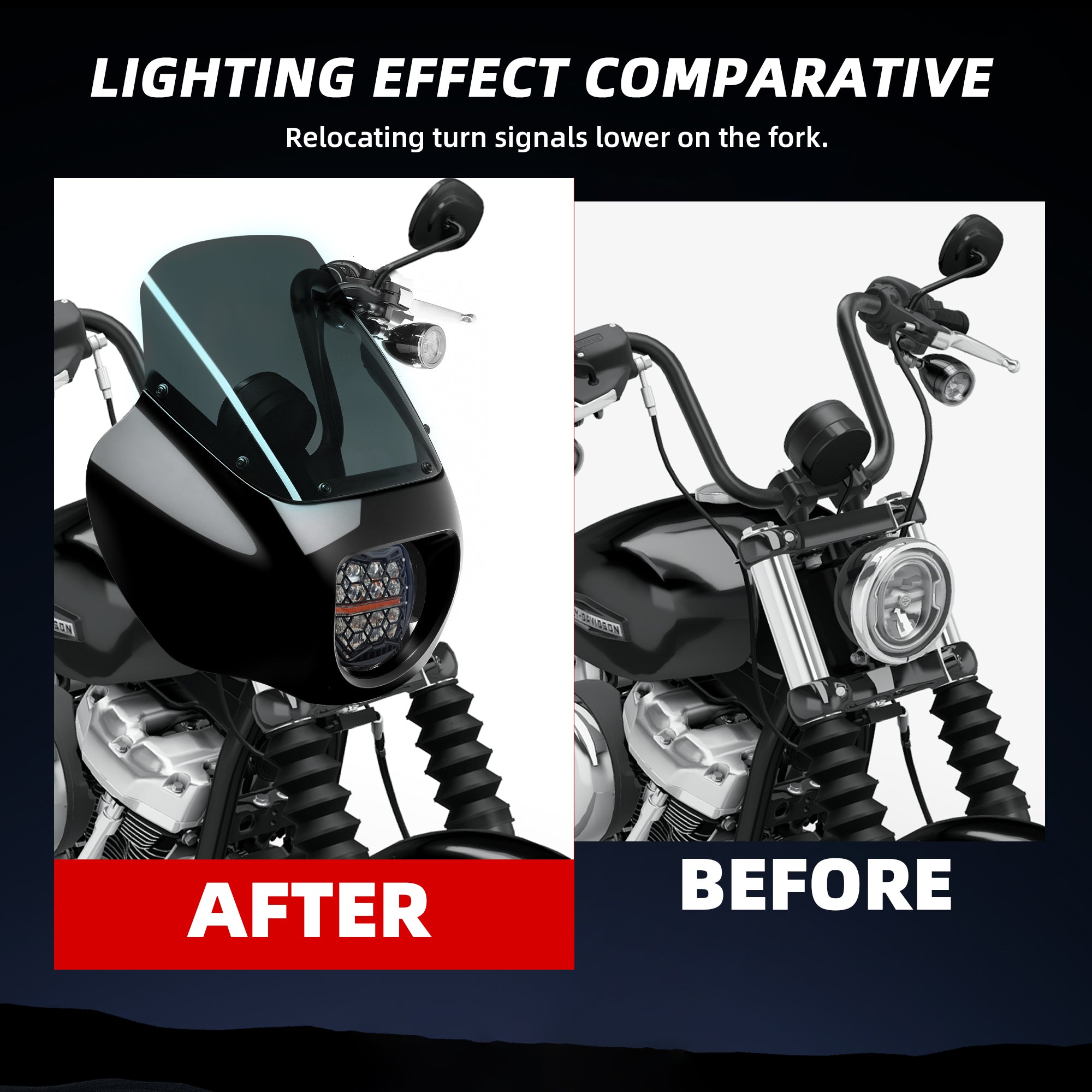 13" Windshield Front Quarter Fairing With 5.75" LED Headlight A Set For Harley Dyna Super Glide  FXDC Low Rider Street Bob FXDB