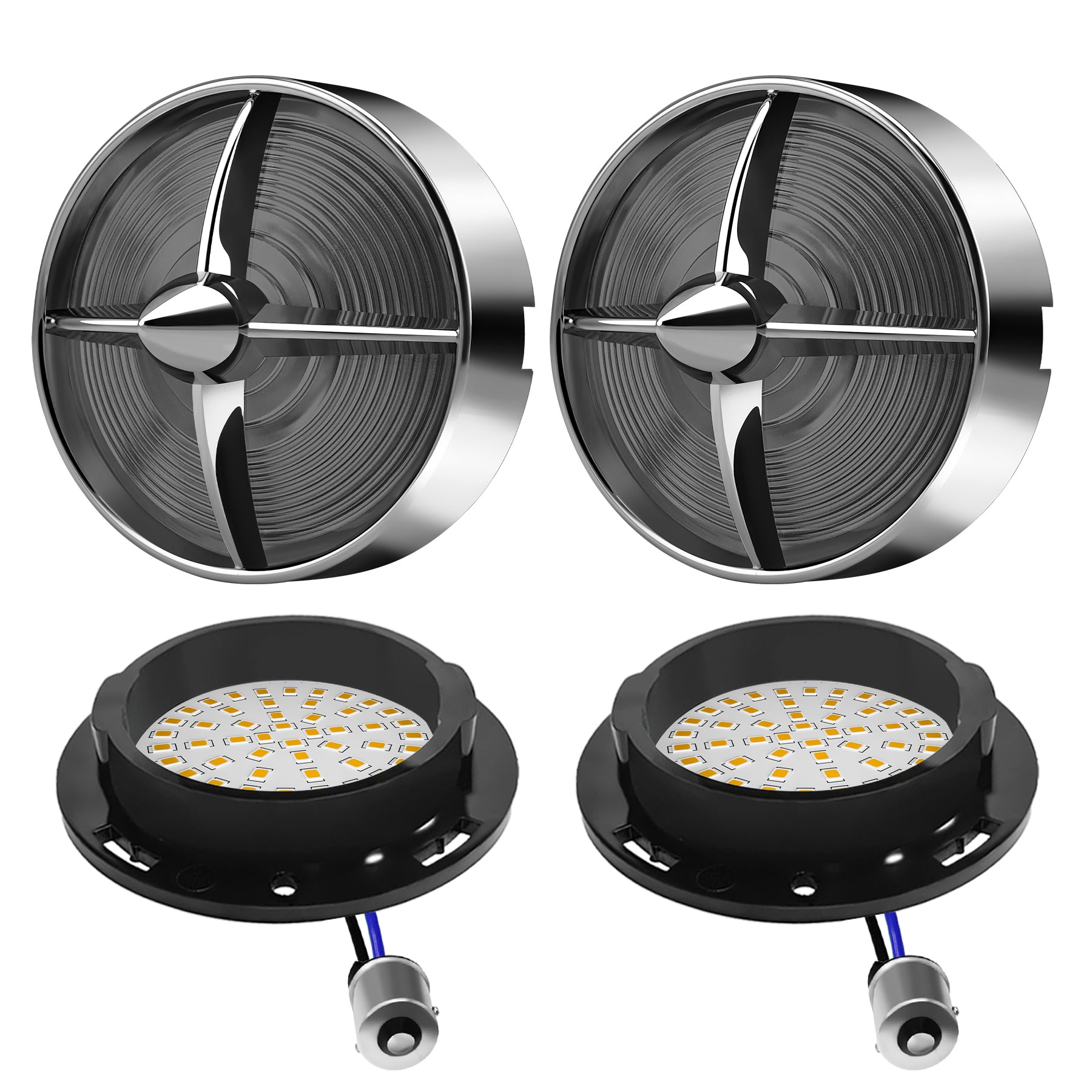Retro Turbine 3 1/4" Screw-In Turn Signal Lens With LED & 1156 Plug For Harley Heritage Road King Electra Glide