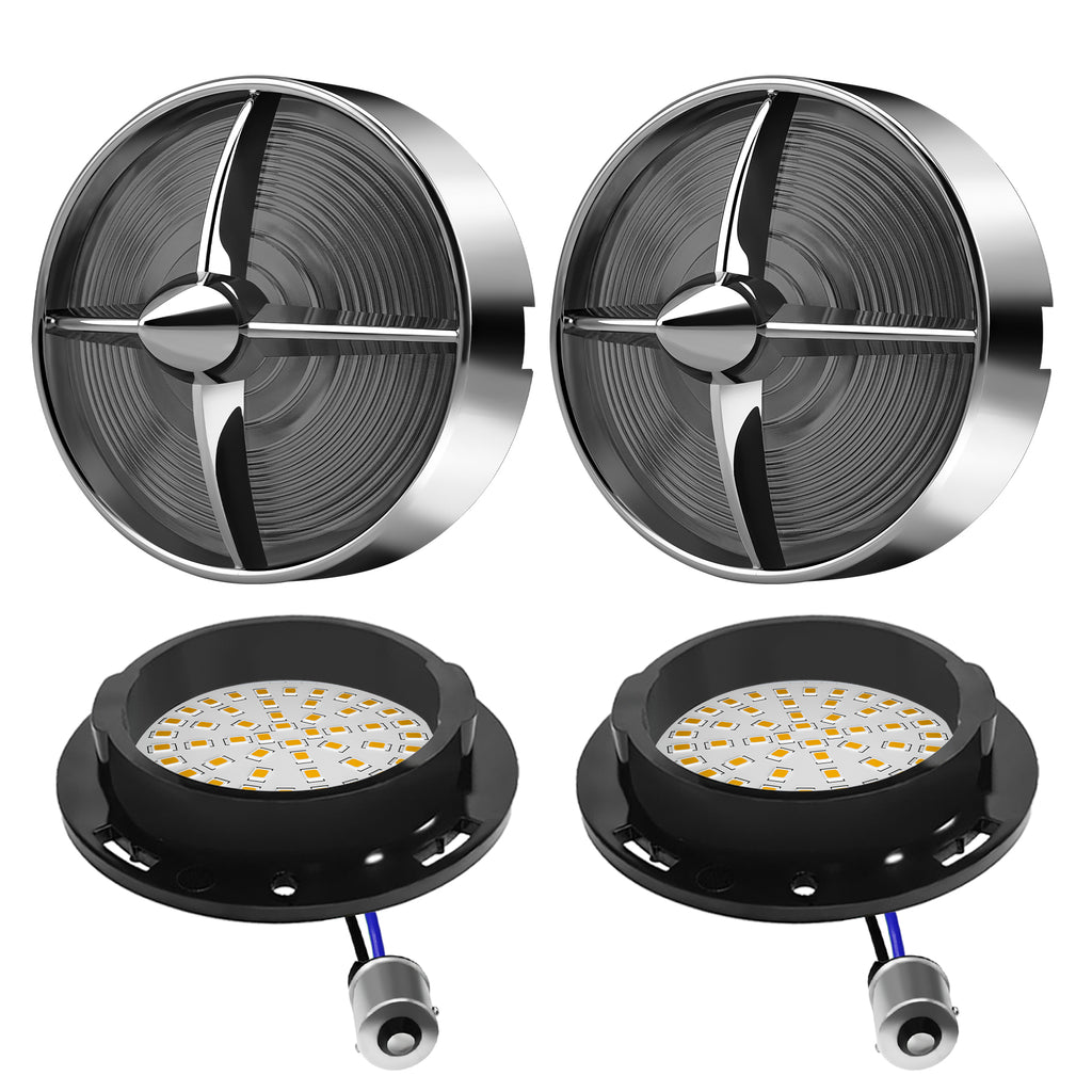 Retro Turbine 3 1/4" Screw-In Turn Signal Lens With LED & 1156 Plug For Harley Heritage Road King Electra Glide