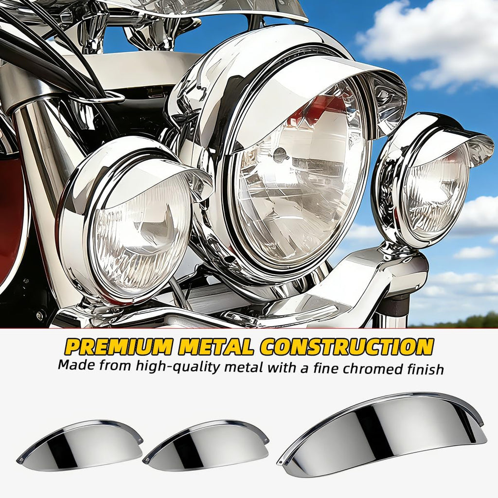 Chrome 7in motorcycle headlight visor & 4.5in Spot Light Visors