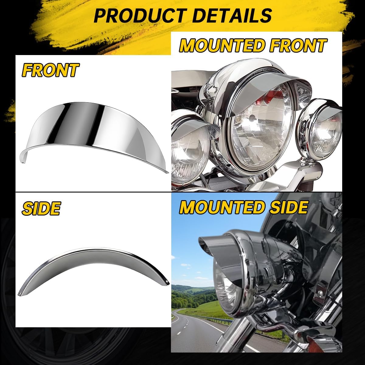 Chrome 7in motorcycle headlight visor & 4.5in Spot Light Visors