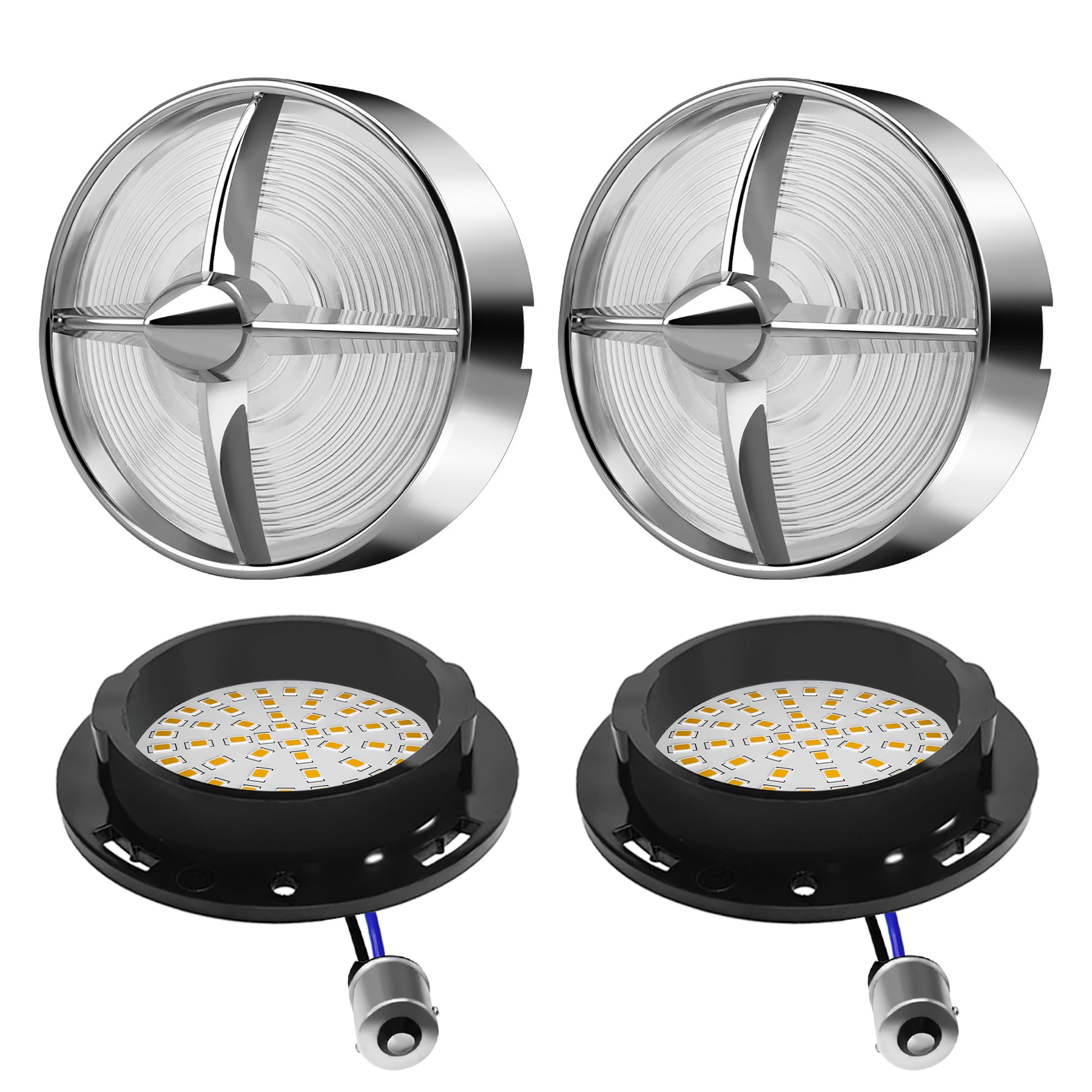 Retro Turbine 3 1/4" Screw-In Turn Signal Lens With LED & 1156 Plug For Harley Heritage Road King Electra Glide Main image