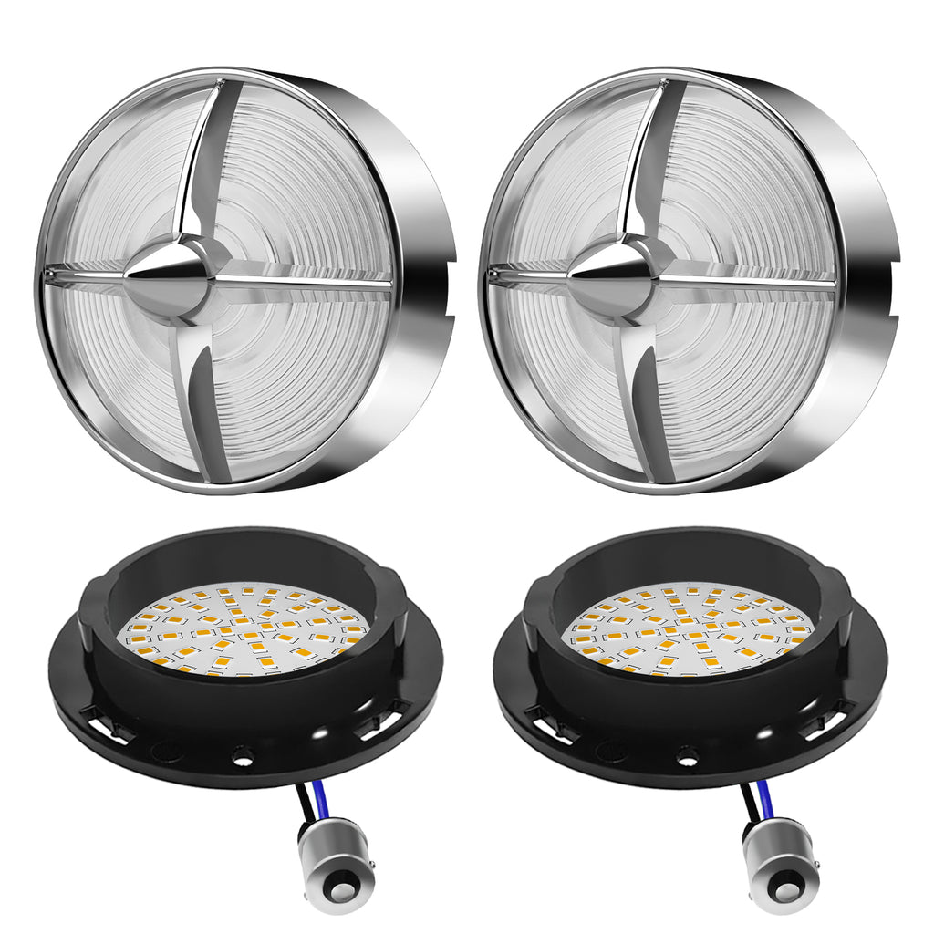 Retro Turbine 3 1/4" Screw-In Turn Signal Lens With LED & 1156 Plug For Harley Heritage Road King Electra Glide