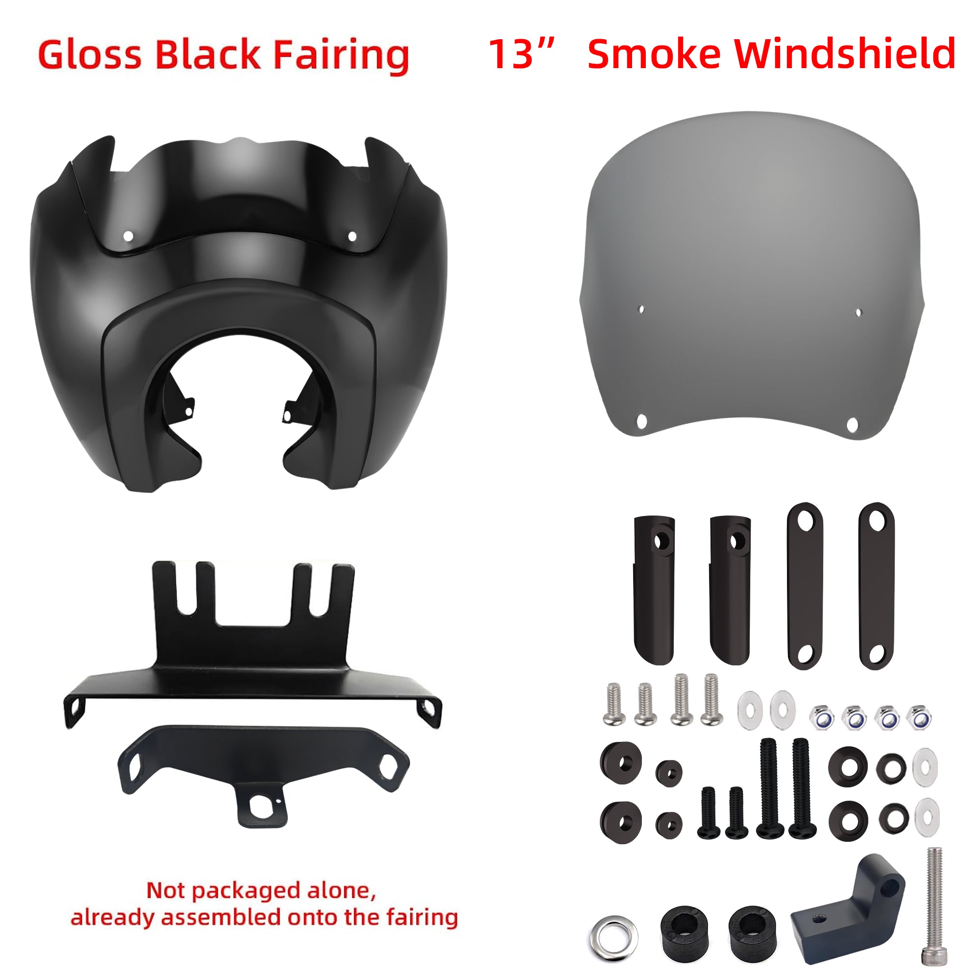 5.75" Headlight Fairing with 13" Smoke Windshield & Mounting Kit For Harley Softail Street Bob FXBB 2018-2020, FXBBS 2021-2024, Softail Standard FXST2020-2022, Softail Low Rider FXLR 2018-2020