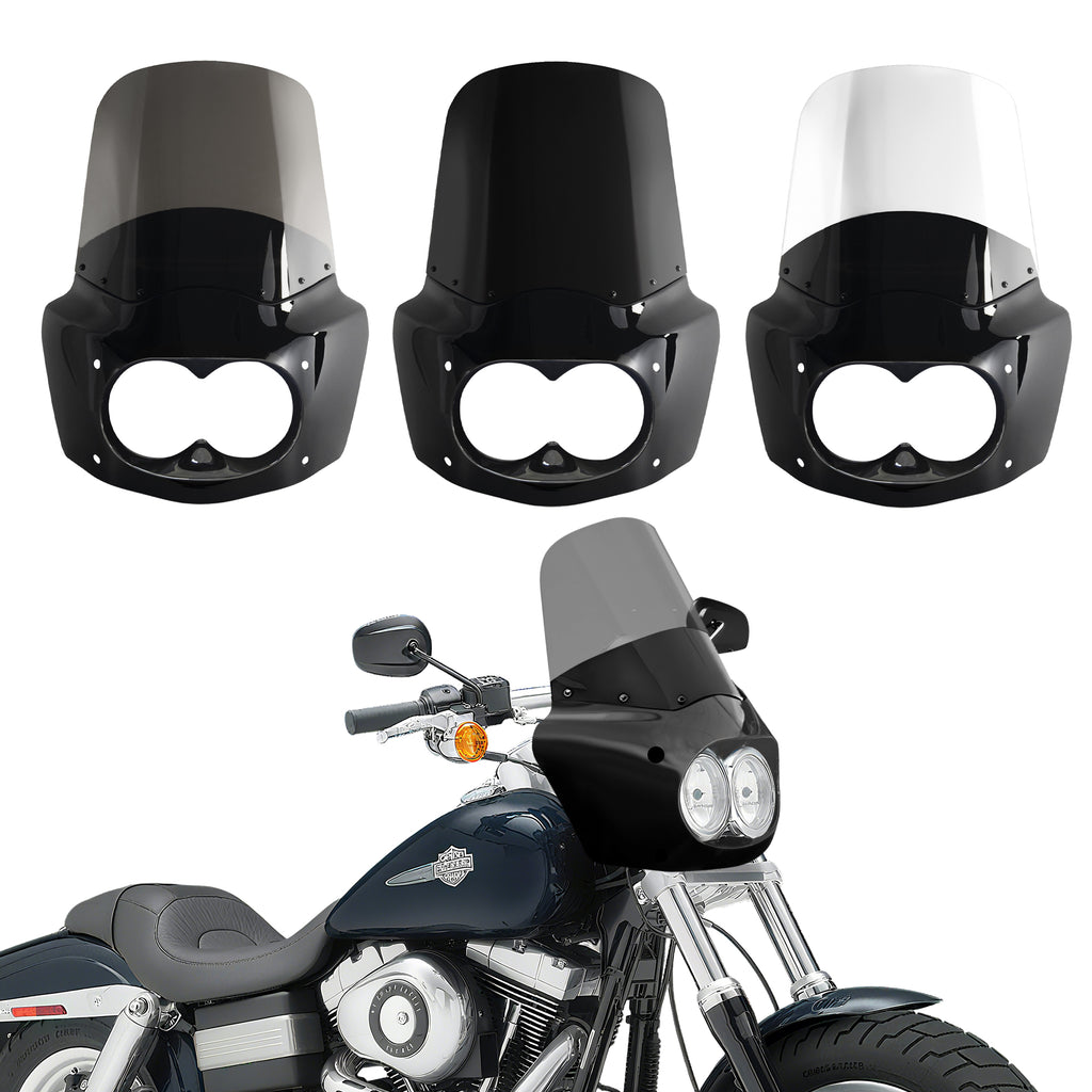 Fat Bob Windshield 15" Windscreen Dyna Fat Bob Motorcycle Double Lamp Fairing Only For Harley Dyna Fat Bob FXDF 2008-2017