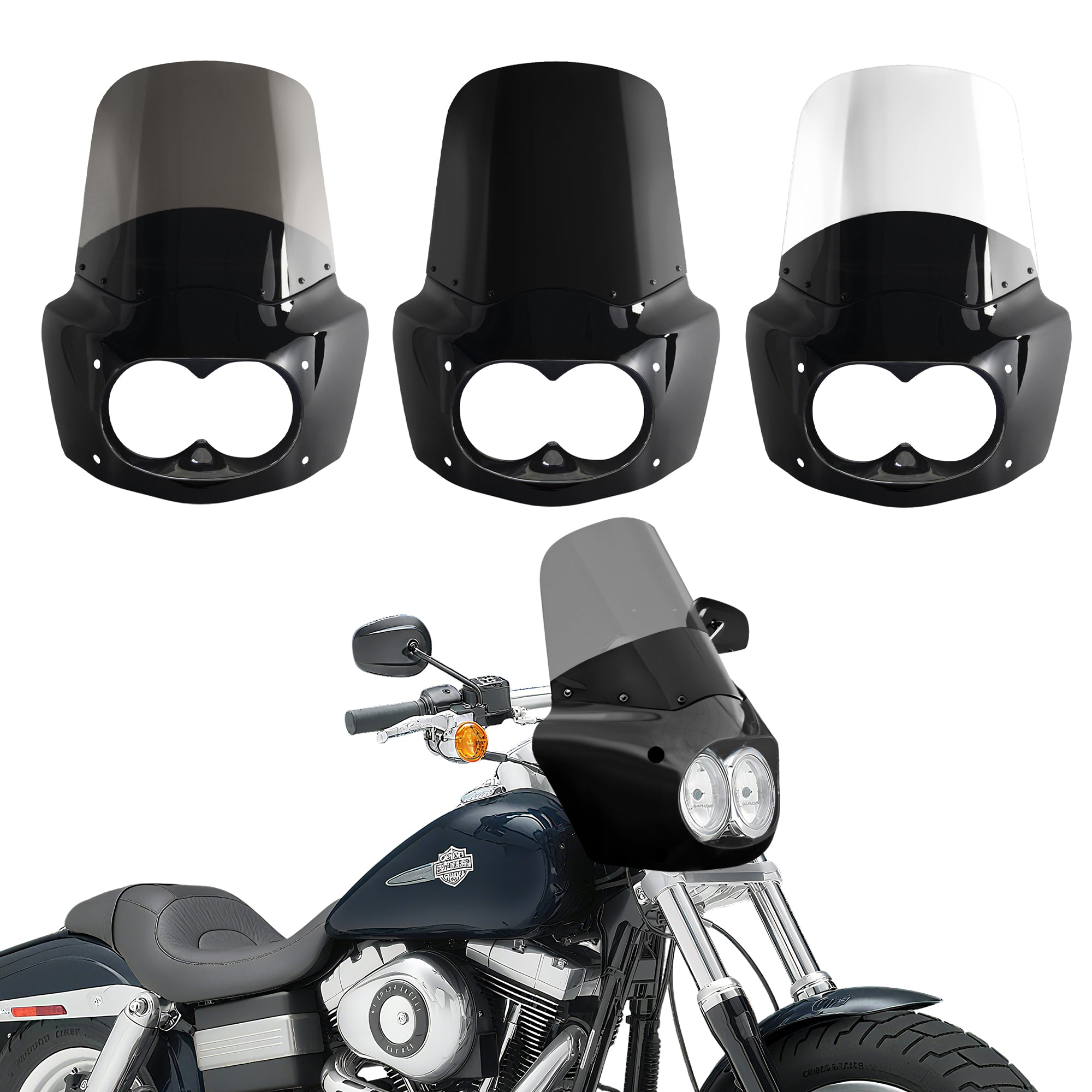 Fat Bob Windshield 15" Windscreen Dyna Fat Bob Motorcycle Double Lamp Fairing Only For Harley Dyna Fat Bob FXDF 2008-2017
