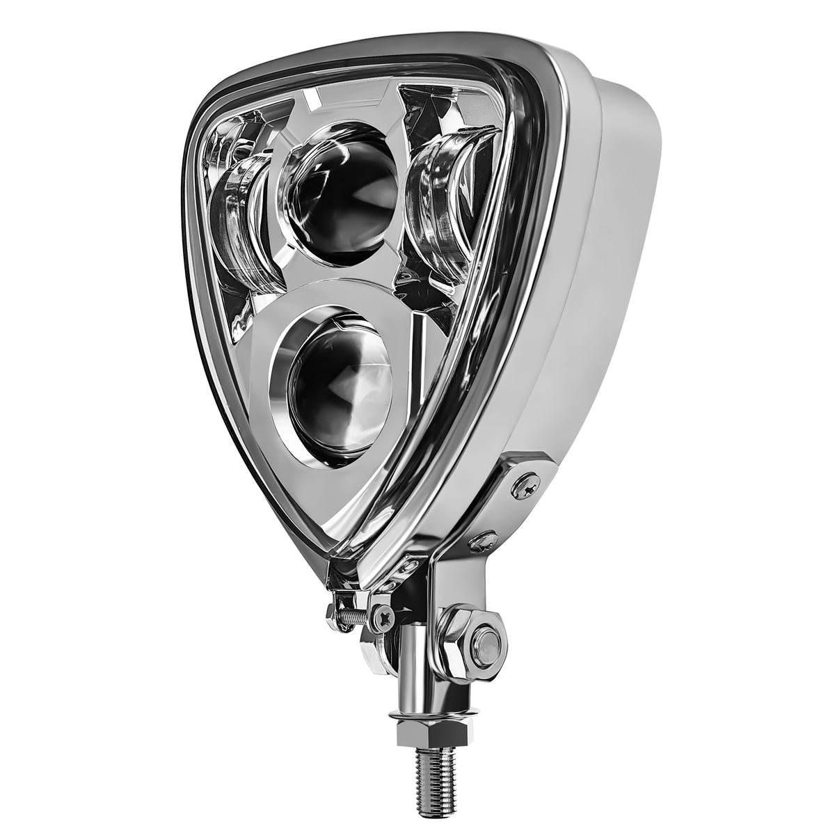 Motorcycle LED Headlight Upgraded High Low Beam Front Lamp, Triangle Light Bottom Mount Universal Fit for Chopper Bobber