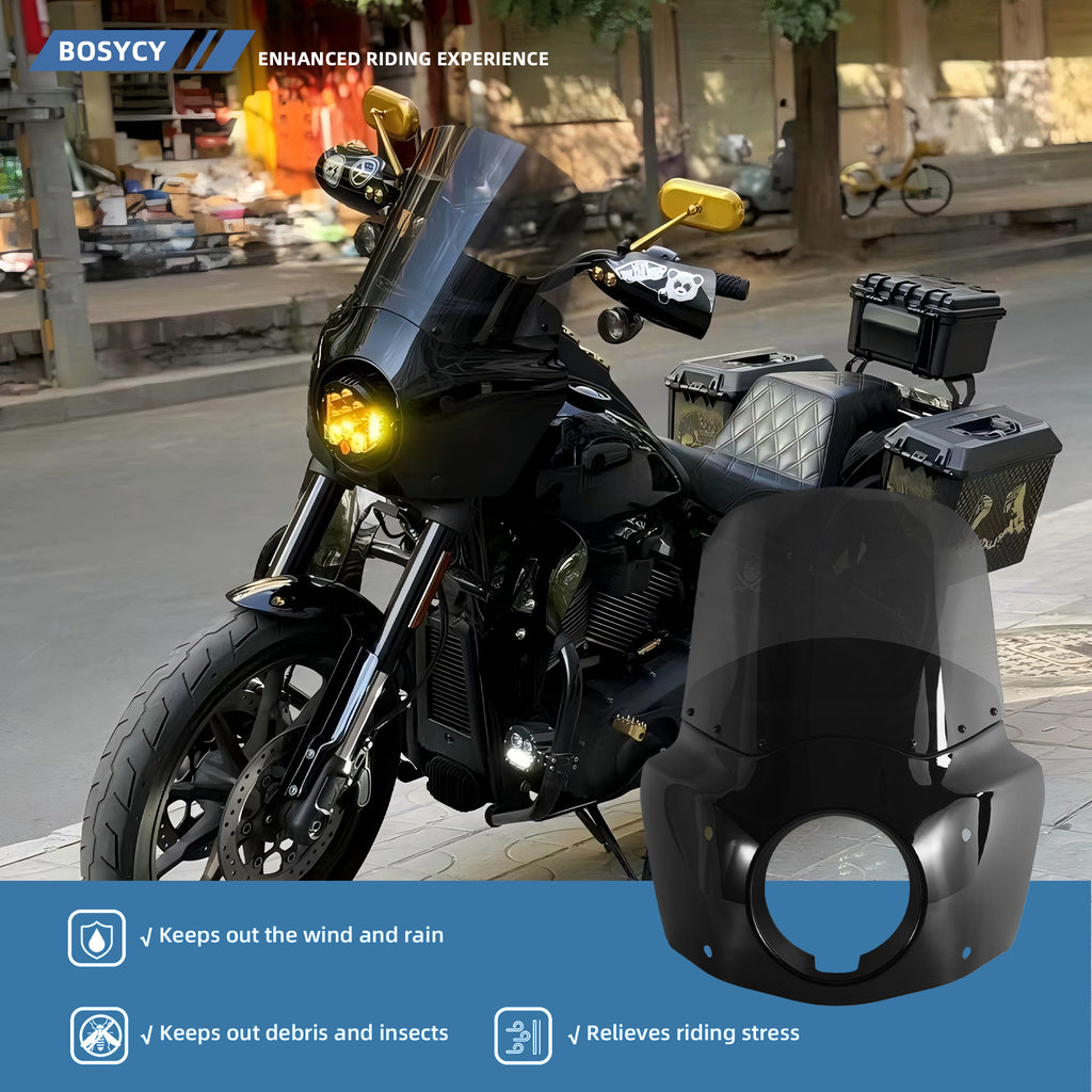 Motorcycle 5.75" Headlight Fairing with 13" Smoke Windshield Windscreen 48-58mm Mounting Kit Headlight Extension Block For Harley Low Rider S FXLRS 2020 2021 2022 2023