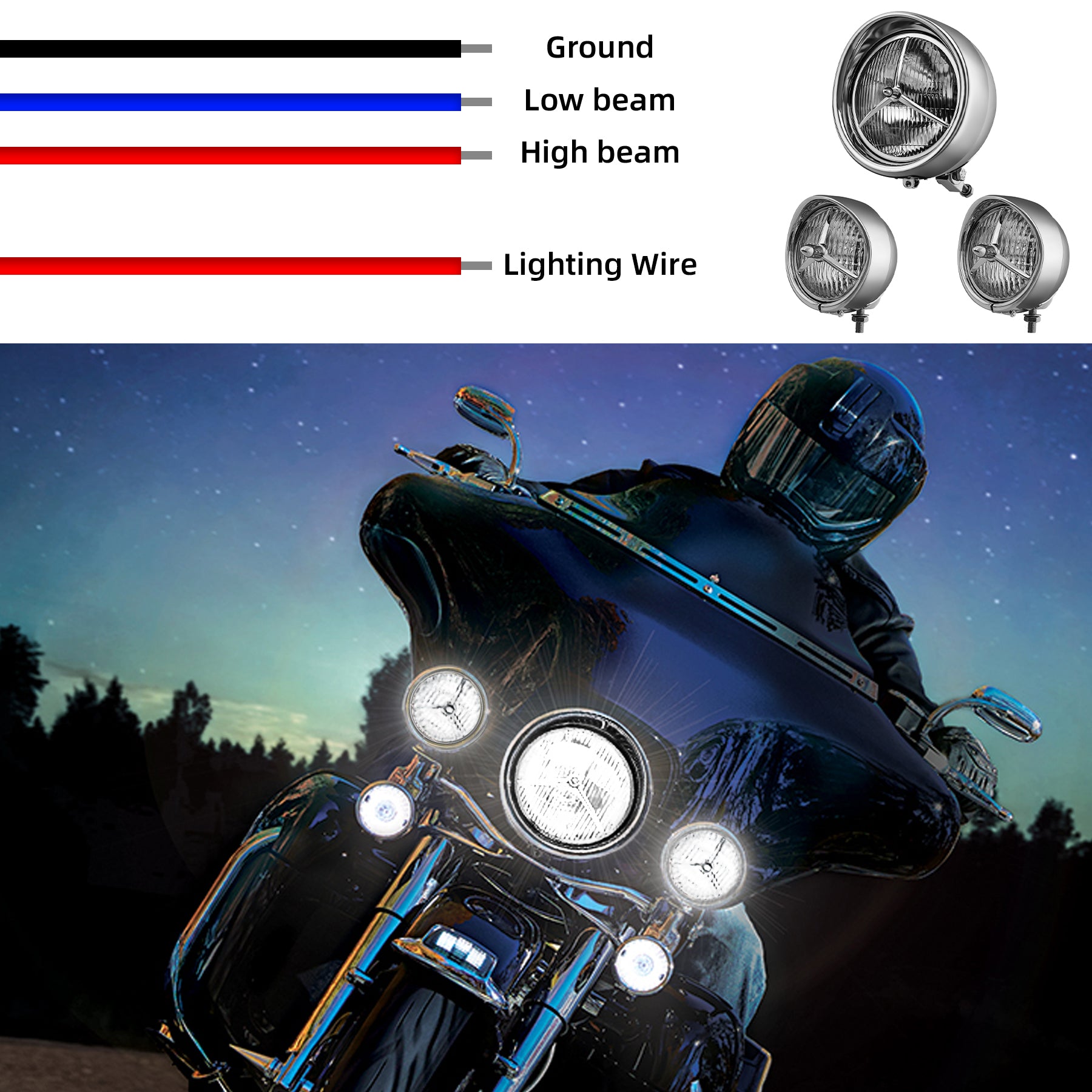 Tri Bar Bullet Style Chrome Headligh With Visor