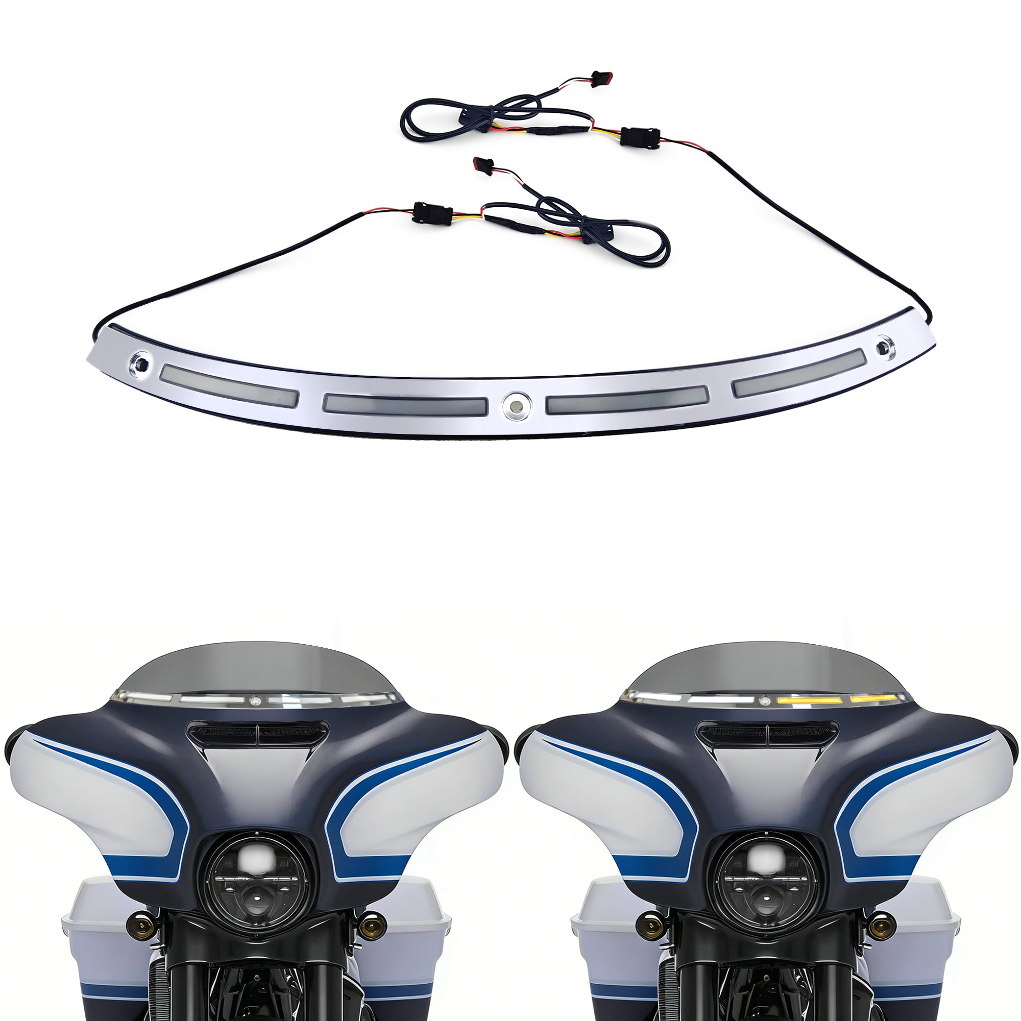 Black Windshield Trim Batwing Fairing Led Lights with LED Running Light & Amber Turn Signal for Harley 2014-2023 Touring Electra Glide Street Glide Ultra Limited Secondary image