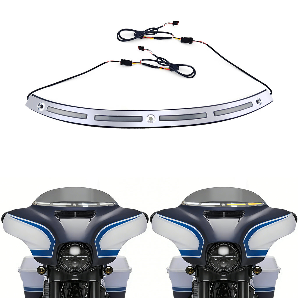 Black Windshield Trim Batwing Fairing Led Lights with LED Running Light & Amber Turn Signal for Harley 2014-2023 Touring Electra Glide Street Glide Ultra Limited