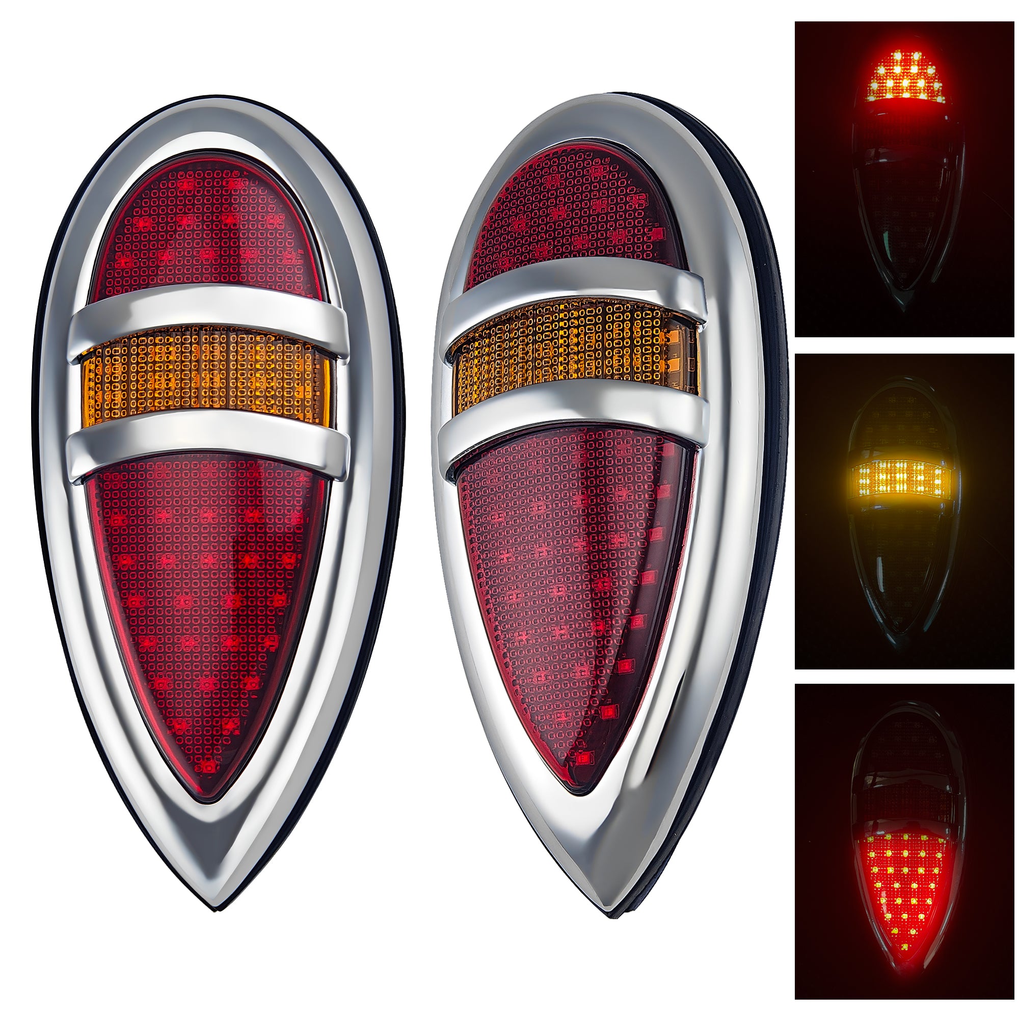 2Pcs Tear Drop LED Tail Light 12V Rear Stop Indicator with Turn Signals for 1938 1939 Lincoln Zephyr Ford Hot Rod Classic Custom Cars Trucks Secondary image