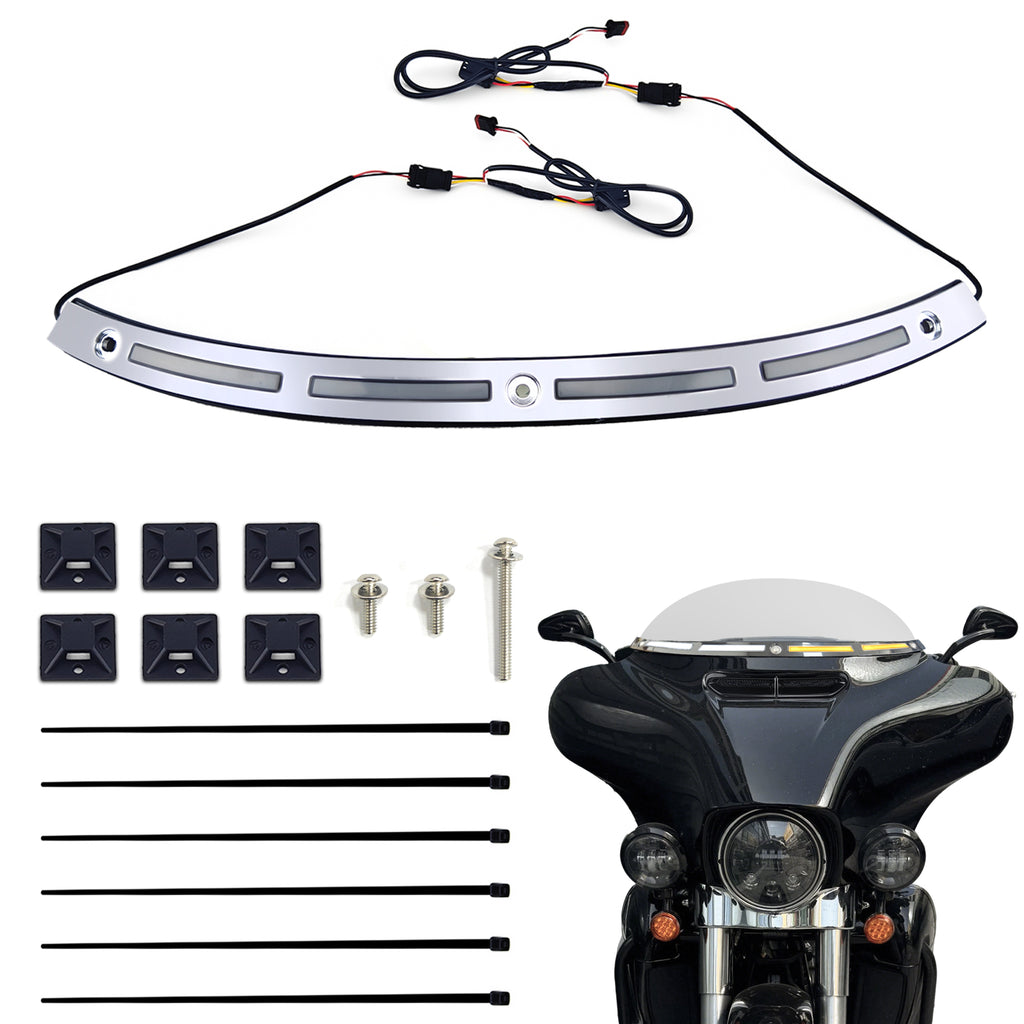 Black Windshield Trim Batwing Fairing Led Lights with LED Running Light & Amber Turn Signal for Harley 2014-2023 Touring Electra Glide Street Glide Ultra Limited