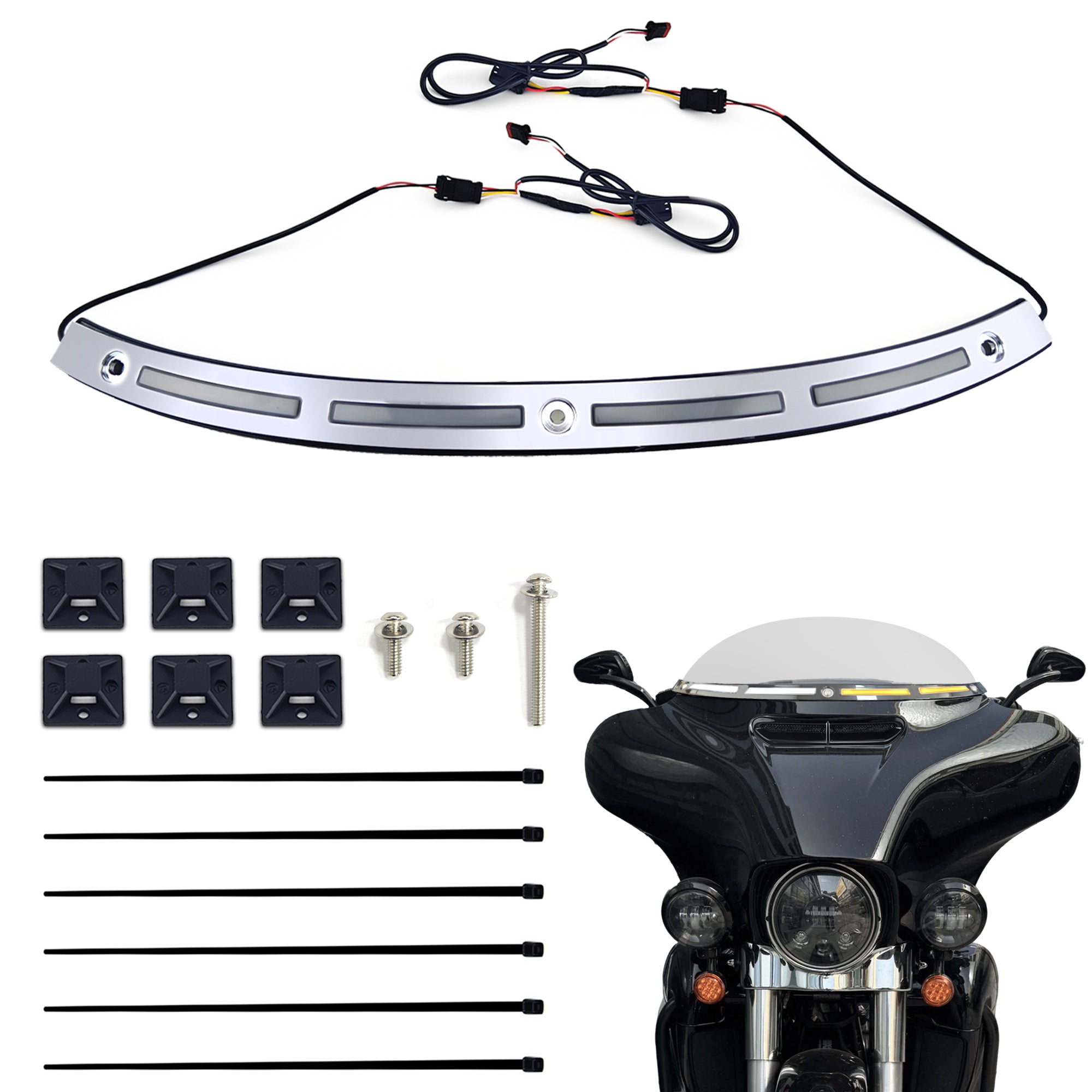 Black Windshield Trim Batwing Fairing Led Lights with LED Running Light & Amber Turn Signal for Harley 2014-2023 Touring Electra Glide Street Glide Ultra Limited
