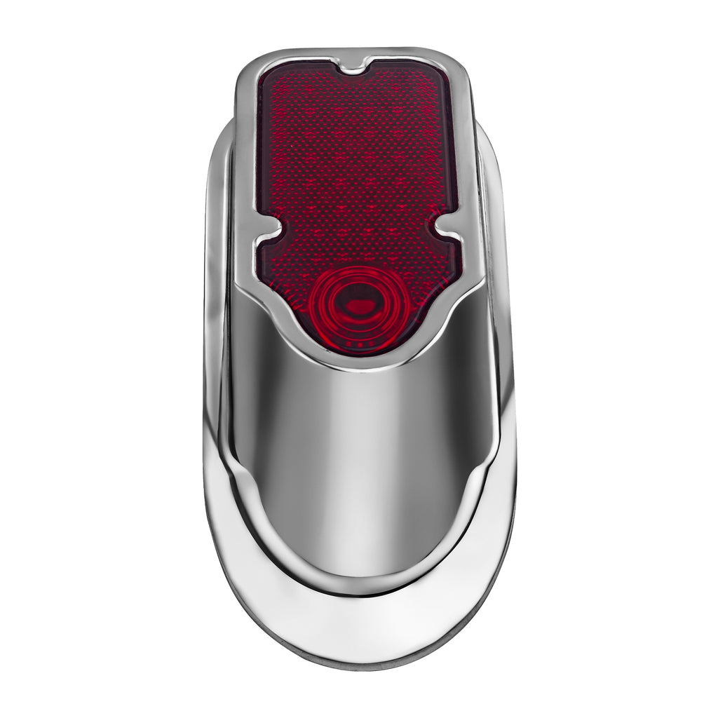 Motorcycles LED Brake Tail Light, Chrome Metal Tombstone Red Taillight with High-Low Brightness, Compatible with Harley Bike