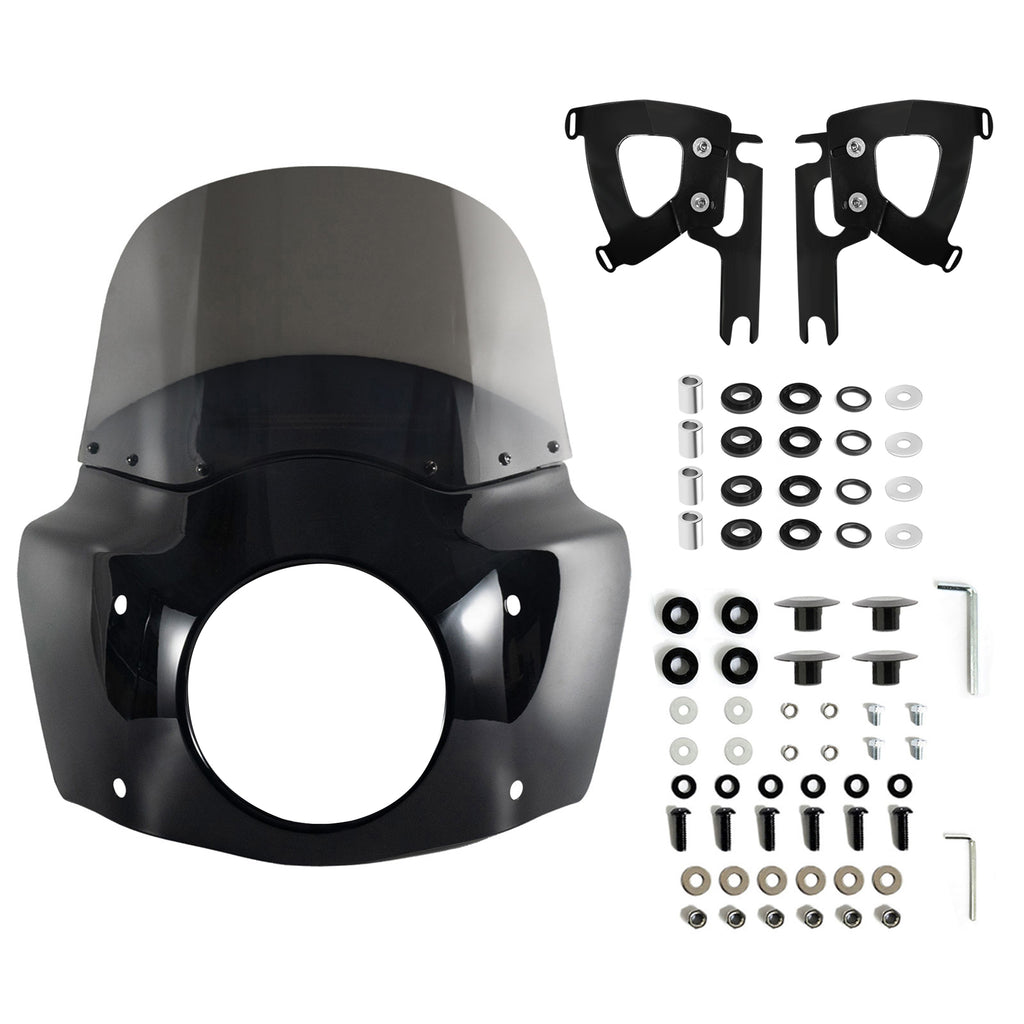 Motorcycle 7" Headlight Fairing with 11" Smoke Windshield Windscreen & Mounting Kits For Harley Touring Road King FLHR 1994-2023, Road King Special FLHRXS 2017-2025