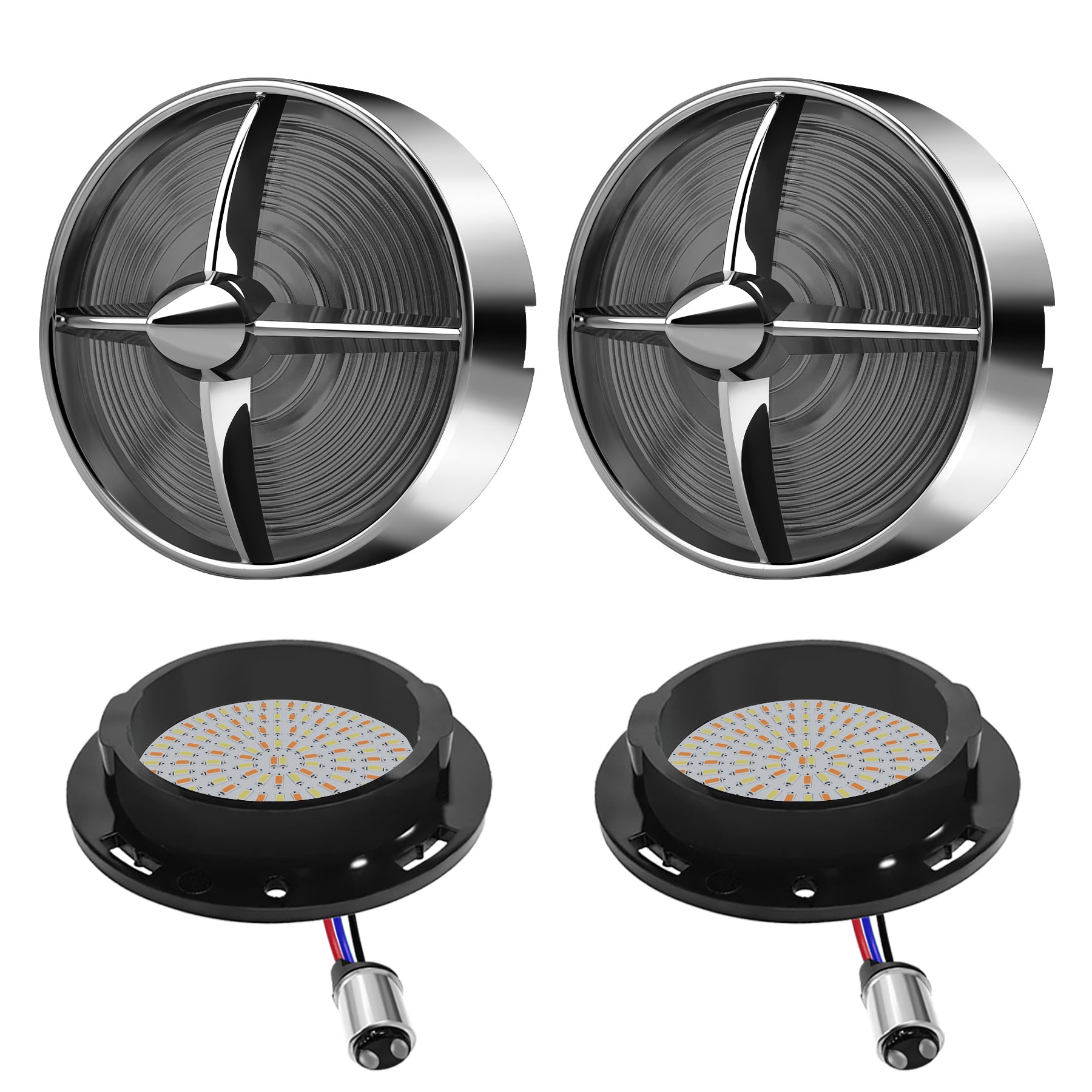 Retro Turbine 3 1/4" Screw-In Turn Signal Lens With LED & 1157 Plug For Harley Heritage Road King Electra Glide Main image