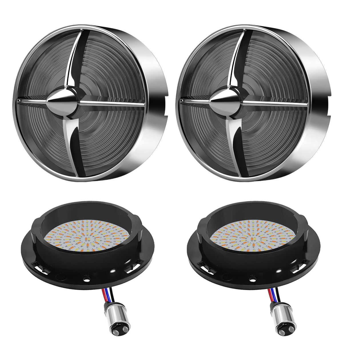 Retro Turbine 3 1/4" Screw-In Turn Signal Lens With LED & 1157 Plug For Harley Heritage Road King Electra Glide