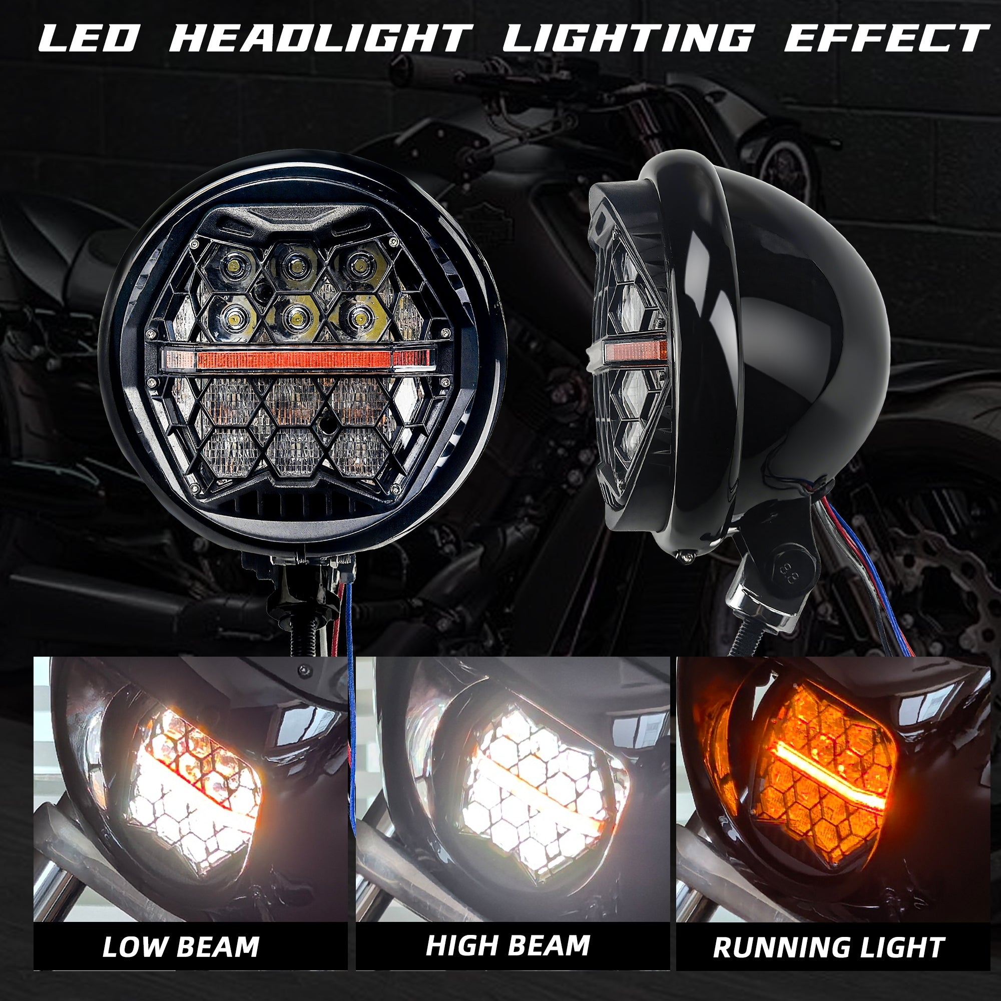 13" Windshield Front Quarter Fairing With 5.75" LED Headlight A Set For Harley Dyna Super Glide  FXDC Low Rider Street Bob FXDB