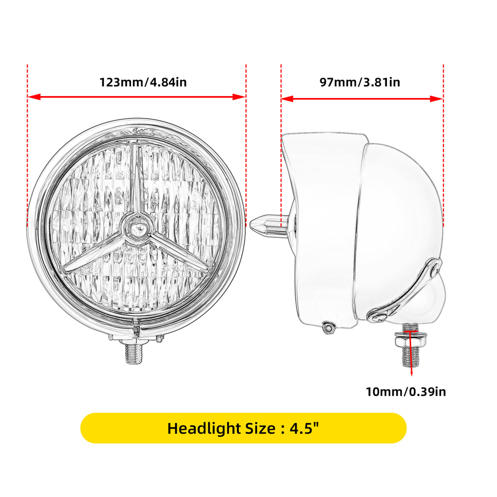 Tri Bar Bullet Style Chrome Headligh With Visor