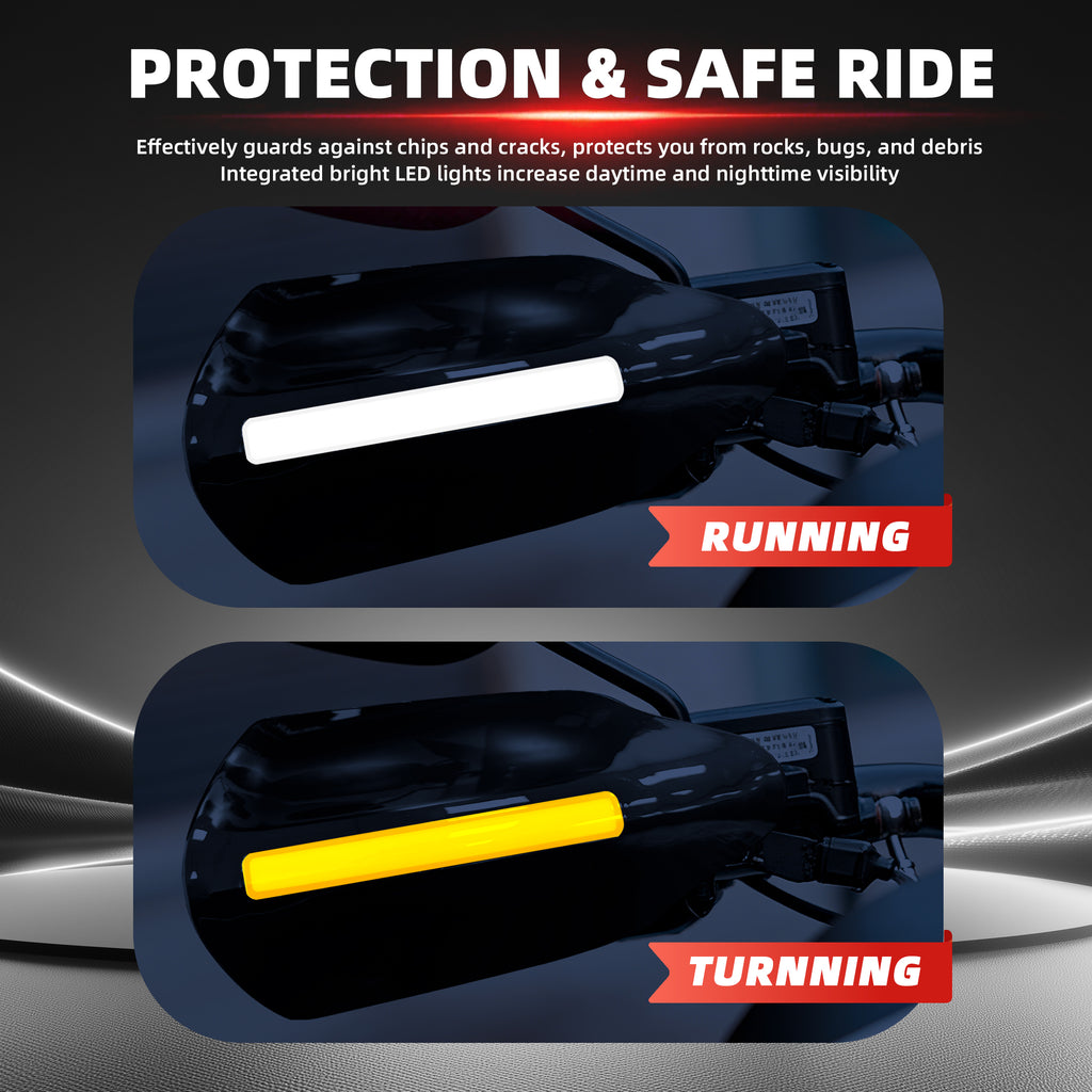 2X Motorcycle Handguards Hand Guards Shield with LED Lights Windproof for Harley