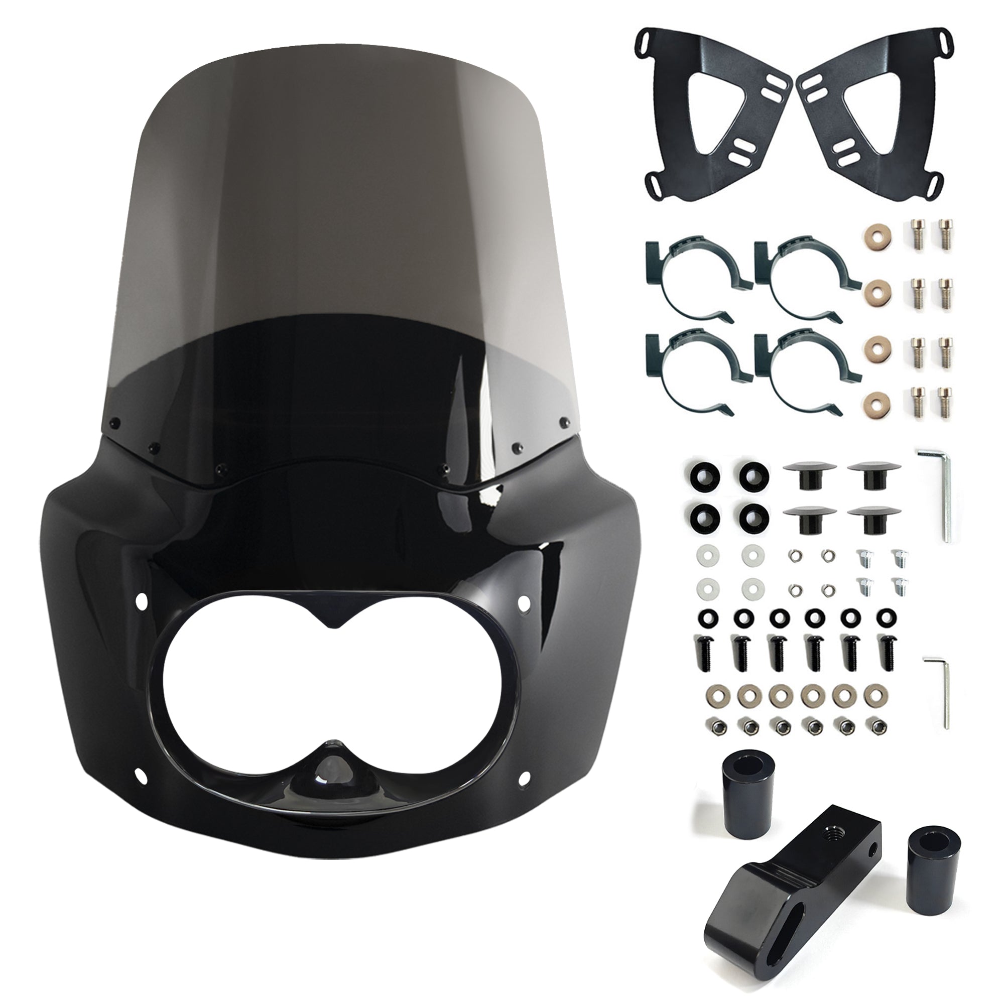 Motorcycle Fairing with 15" Smoke Windshield Windscreen & 48-58mm Mounting Kit Headlight Extension Block For Harley Dyna Fat Bob FXDF 2008 2009 2010 2011 2012 2013 2014 2015 2016 2017 Main image