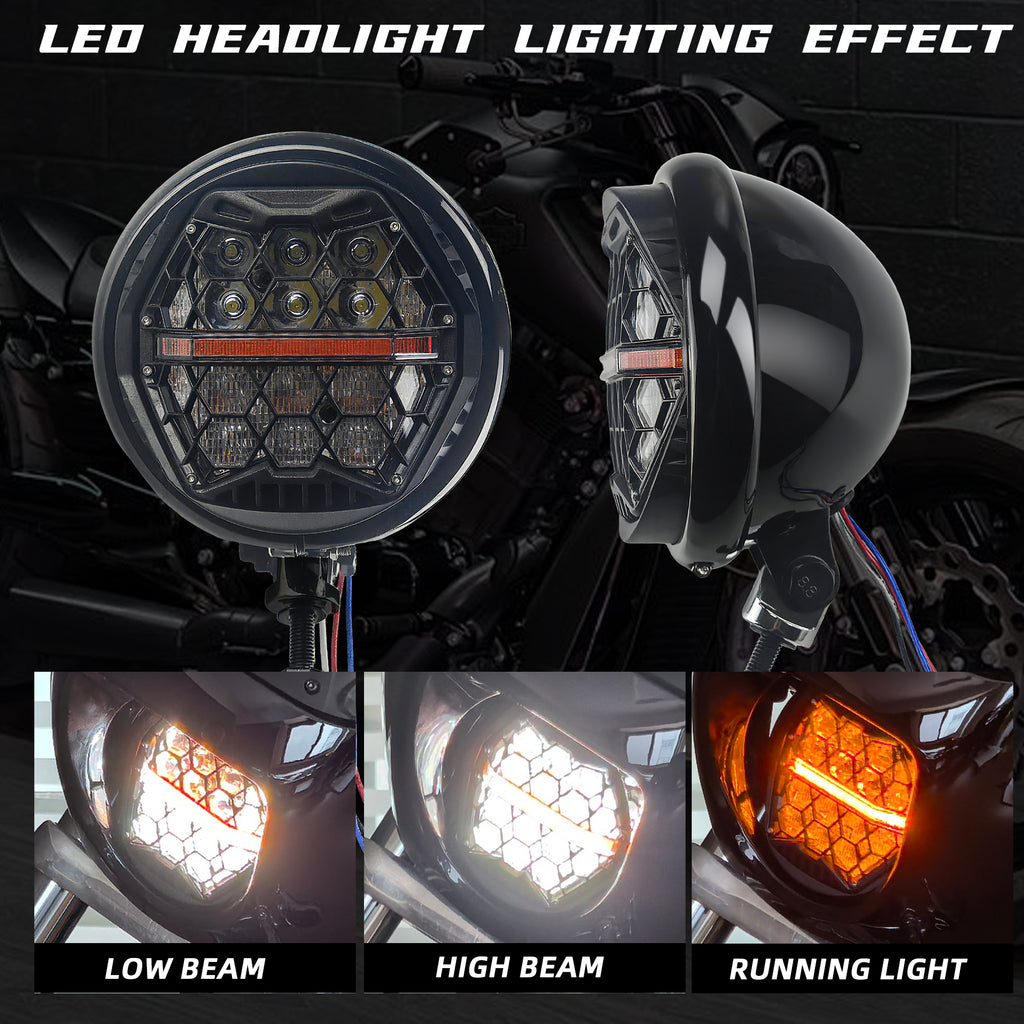 9" Windshield Front Quarter Fairing With 5.75" LED Headlight A Set For Harley Dyna Super Glide FXDC Low Rider Street Bob FXDB