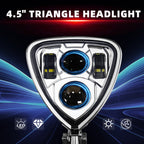 Triangle Motorcycle LED Headlight Motorbike Hi/Lo Beam Headlamp Bottom Mount Head Light Lamp Clear Lens Universal for Harley Kawasaki Honda Yamaha Suzuki Chopper Cafe Racer Bobber