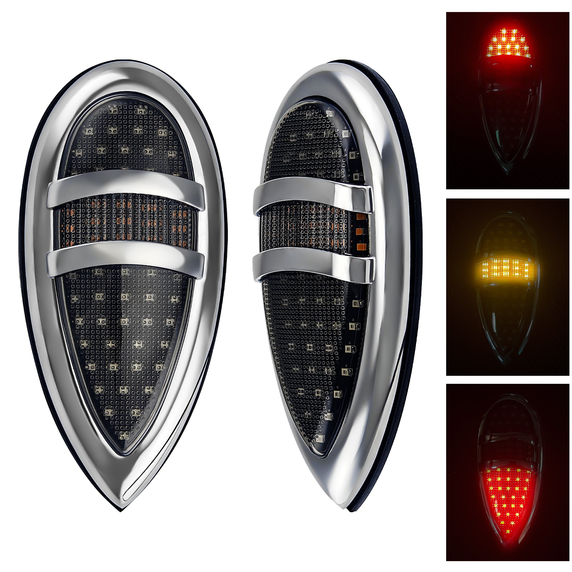 2Pcs Tear Drop LED Tail Light 12V Rear Stop Indicator with Turn Signals for 1938 1939 Lincoln Zephyr Ford Hot Rod Classic Custom Cars Trucks